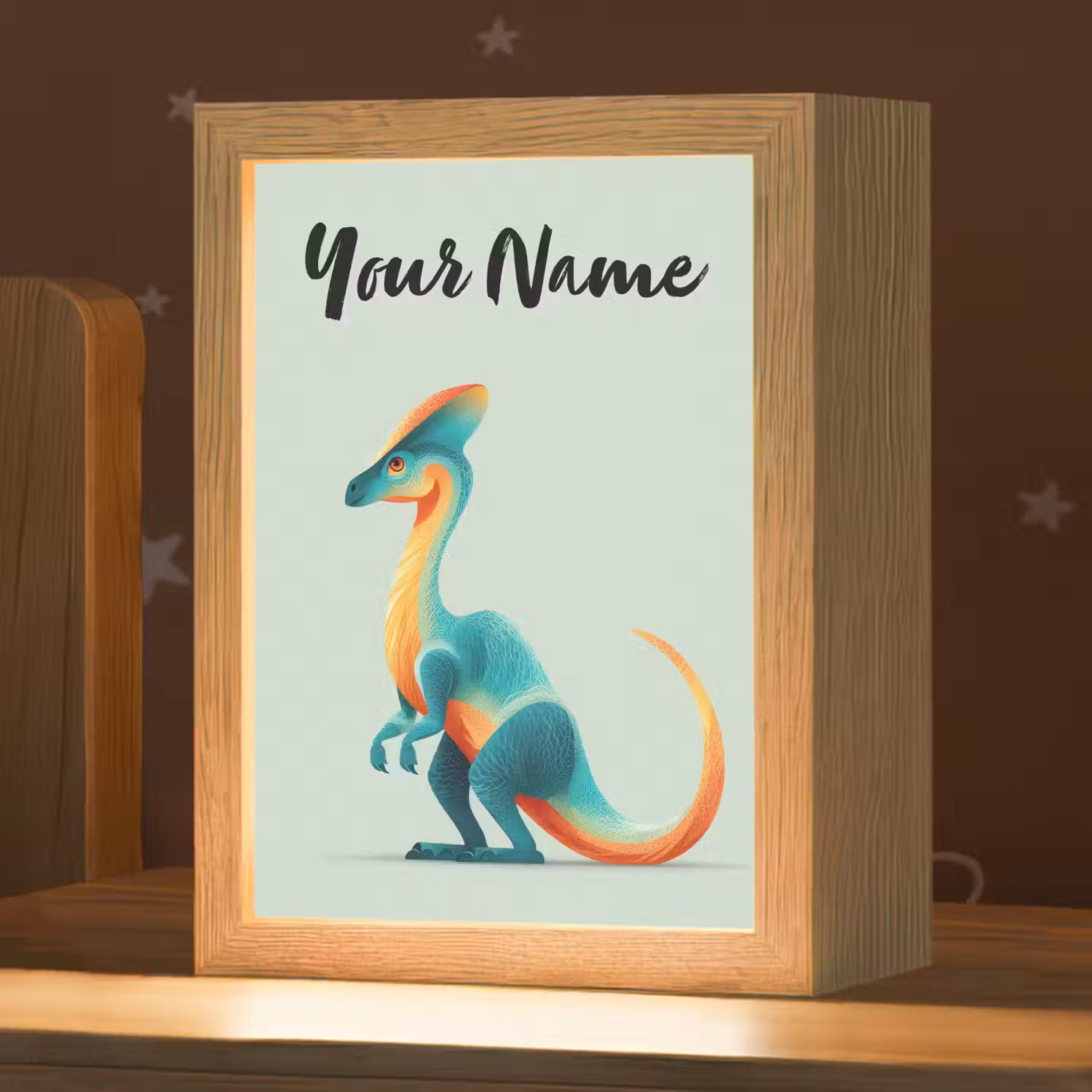 Dino - Cartoon - Oranje - Poten Light Box met kabel (Kinderlampje) klein -zzz_3d_website
