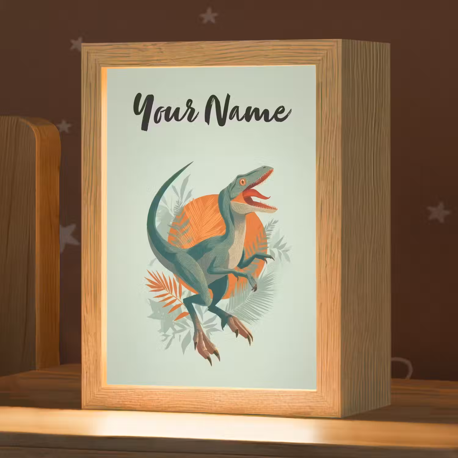 Dino - Bladeren - Grafisch - Groen Light Box met kabel (Kinderlampje) klein -zzz_3d_website