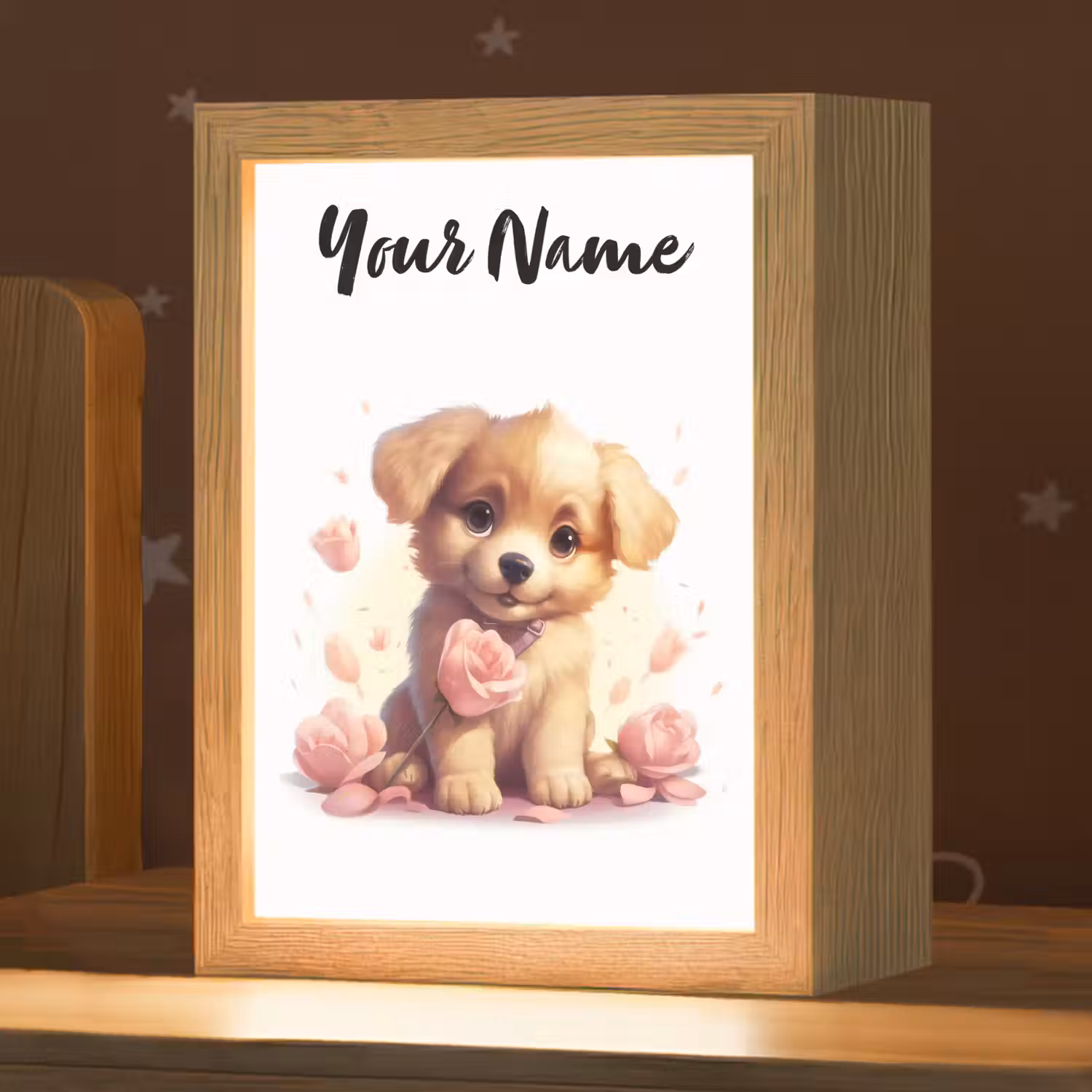Hond - Bloemen - Roze - Meisjes - Kind Light Box met kabel (Kinderlampje) klein -zzz_3d_website