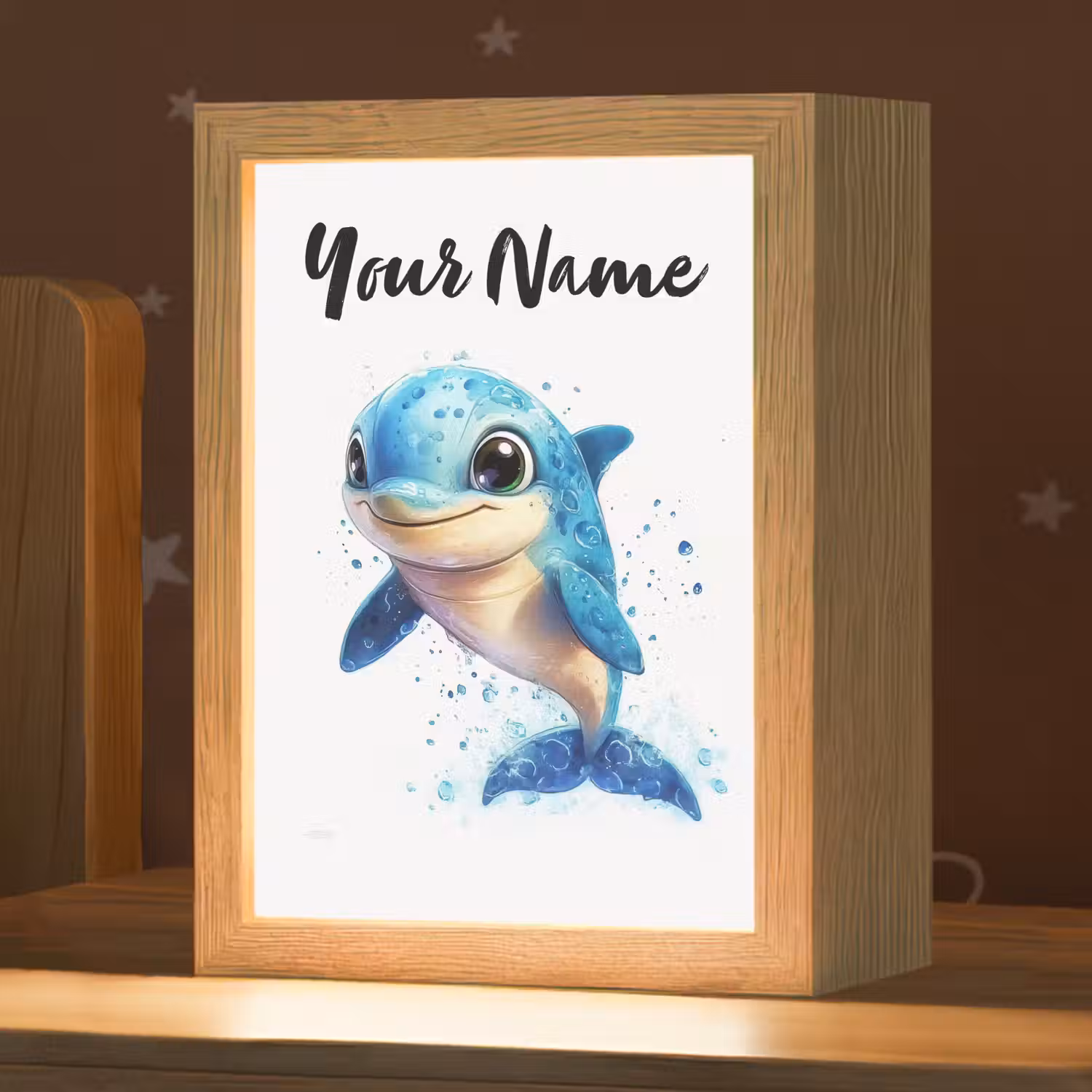 Dolfijn - Blauw - Water - Druppels Light Box met kabel (Kinderlampje) klein -zzz_3d_website