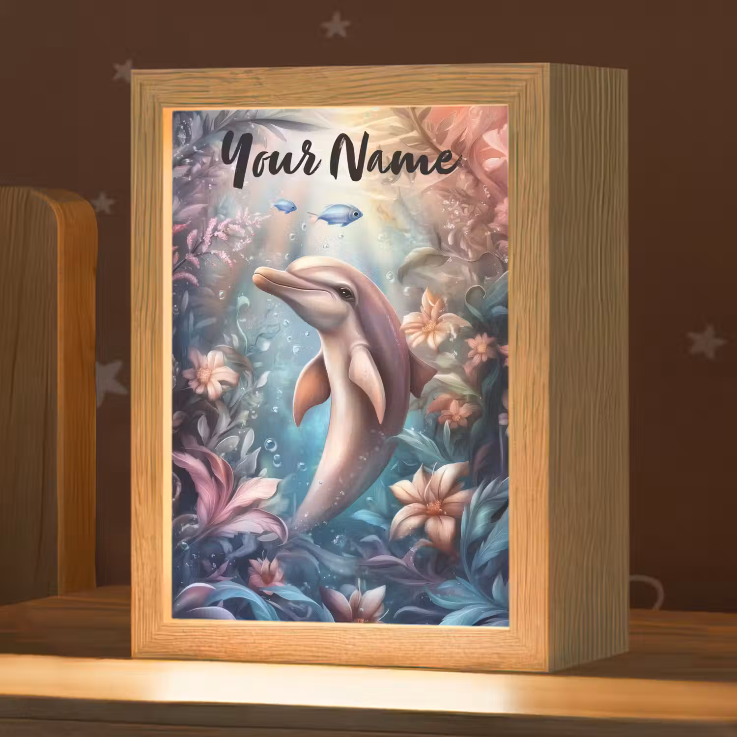 Dolfijn - Vissen - Onderwaterwereld - Bloemen Light Box met kabel (Kinderlampje) klein -zzz_3d_website