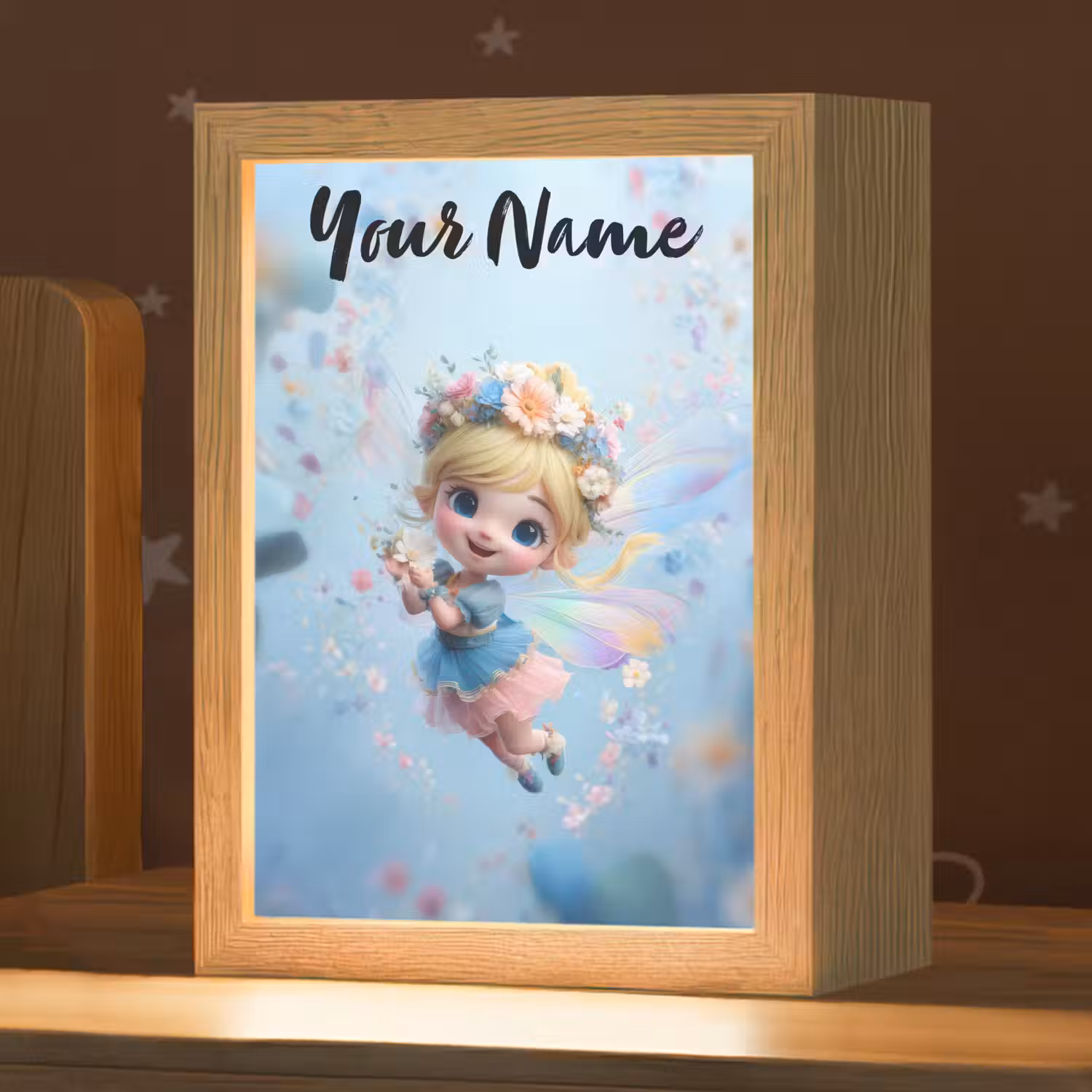 Fee - Bloemen - Sprookje - Blauw Light Box met kabel (Kinderlampje) klein -zzz_3d_website