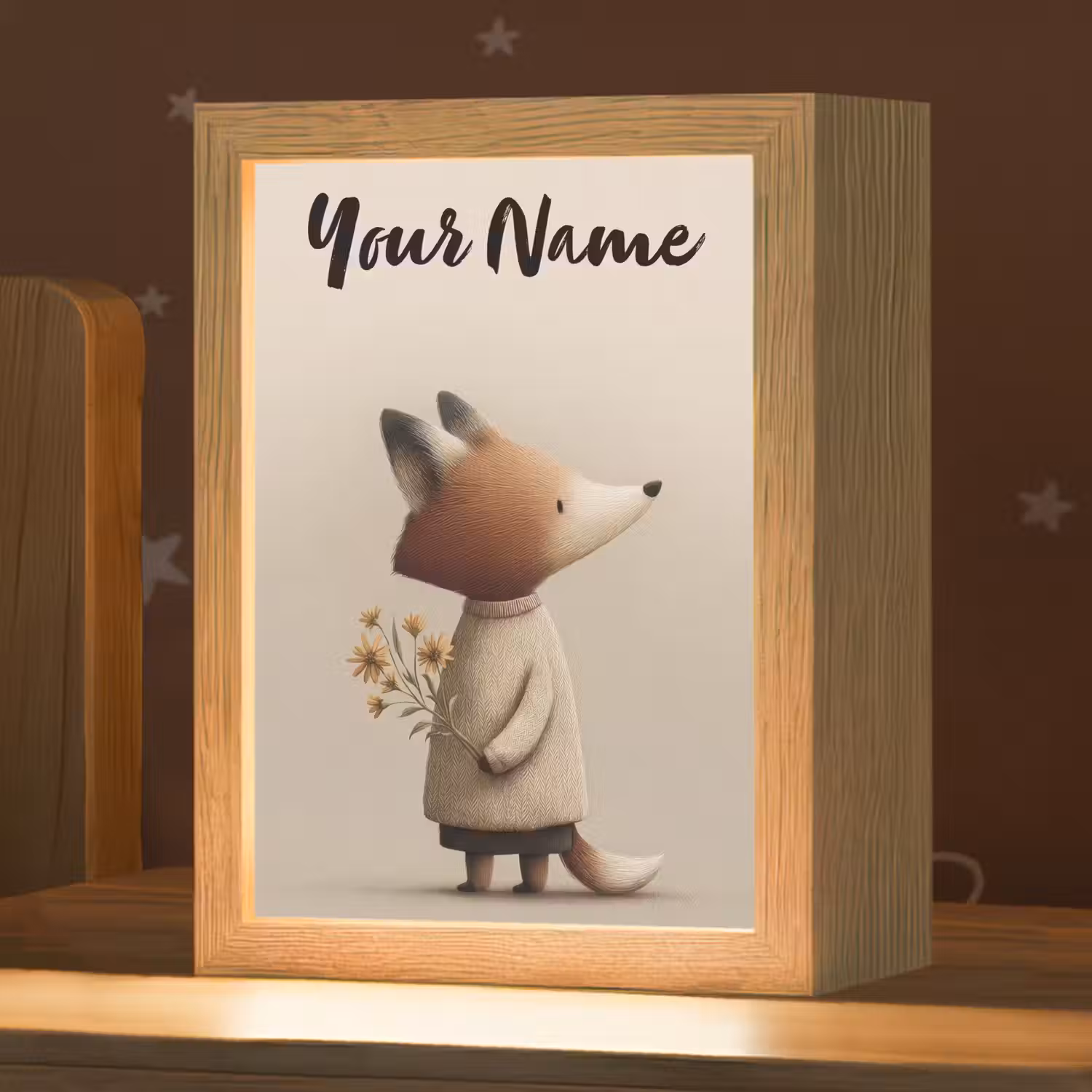 Vos - Gele bloemen - Minimalistisch Light Box met kabel (Kinderlampje) klein -zzz_3d_website