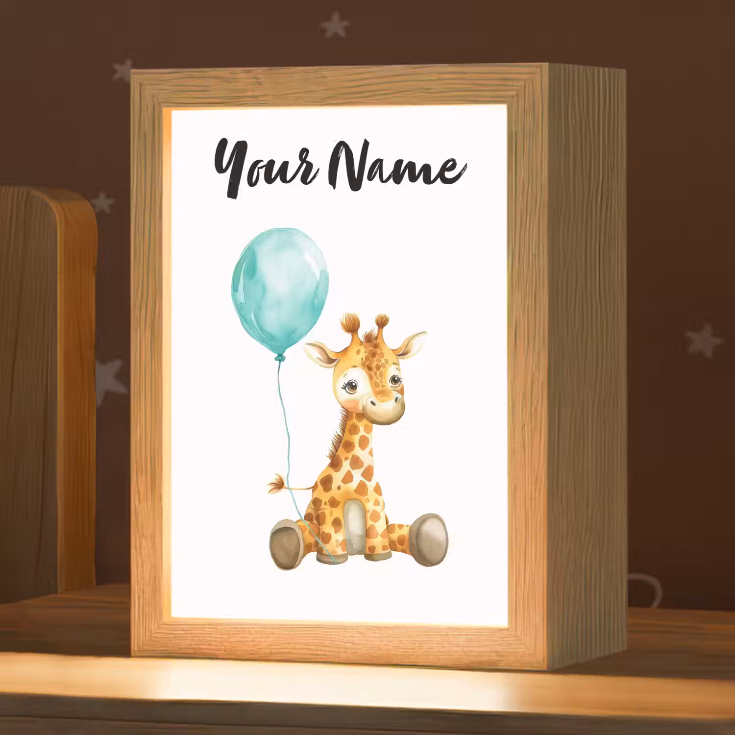 Giraf - Baby - Dieren - Blauwe ballon Light Box met kabel (Kinderlampje) klein -zzz_3d_website
