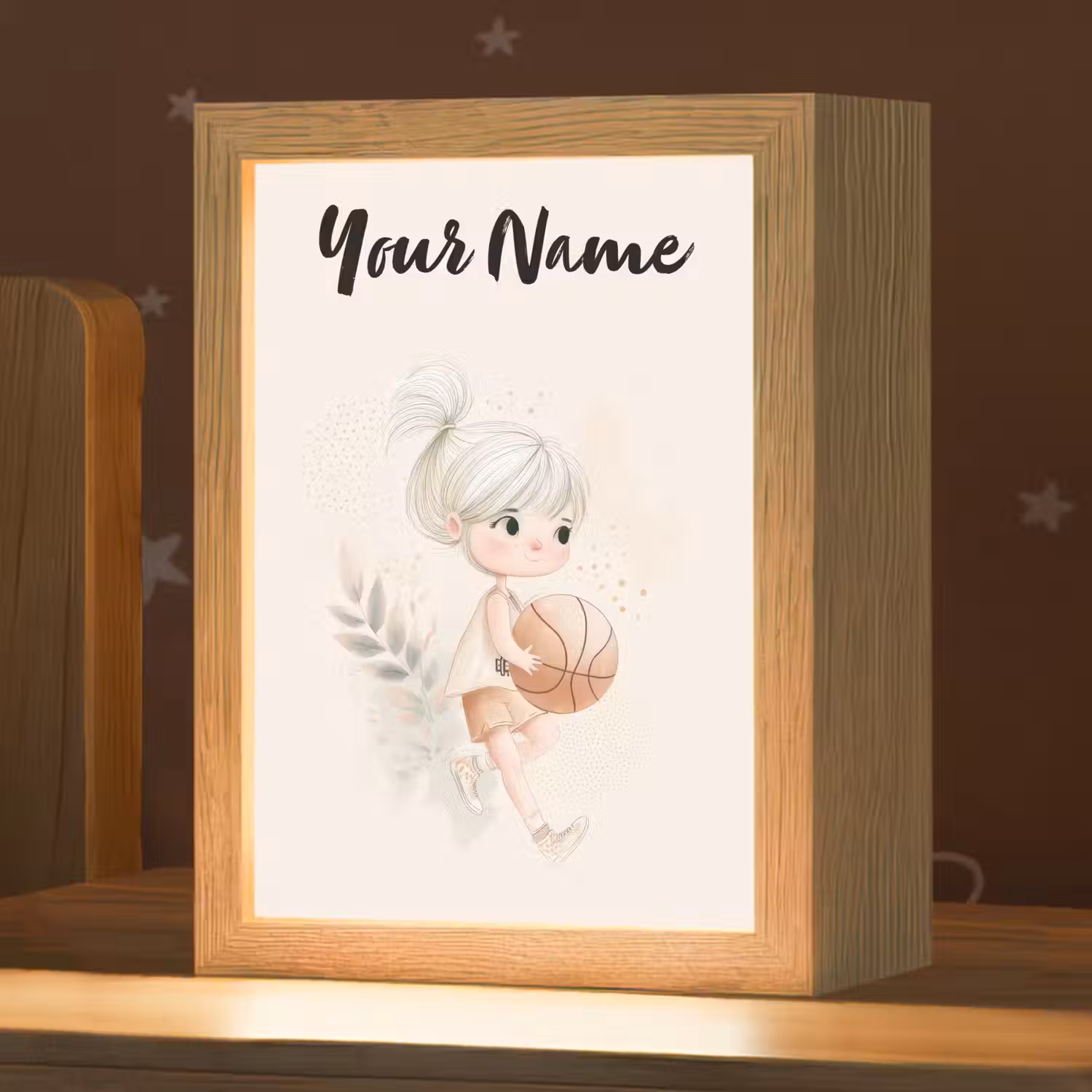Meisje - Basketbal - Oranje - Planten Light Box met kabel (Kinderlampje) klein -zzz_3d_website