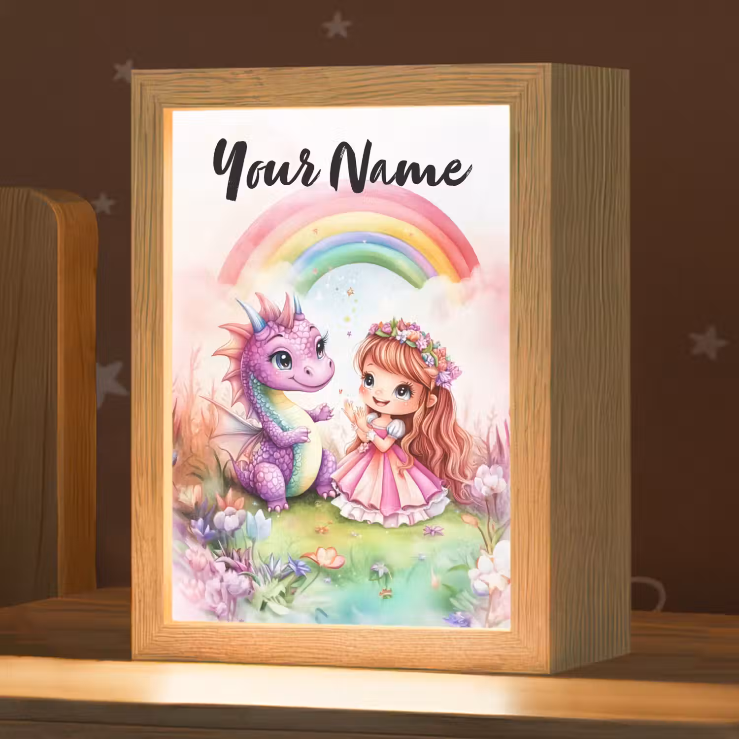 Meisje - Draak - Regenboog Light Box met kabel (Kinderlampje) klein -zzz_3d_website
