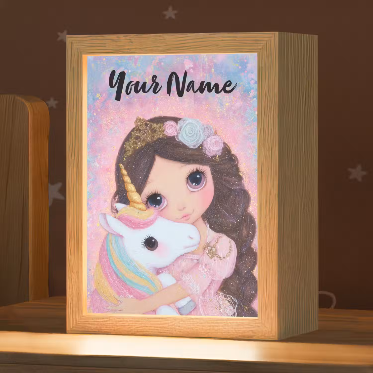 Meisje - Eenhoorn - Glitter Light Box met kabel (Kinderlampje) klein -zzz_3d_website