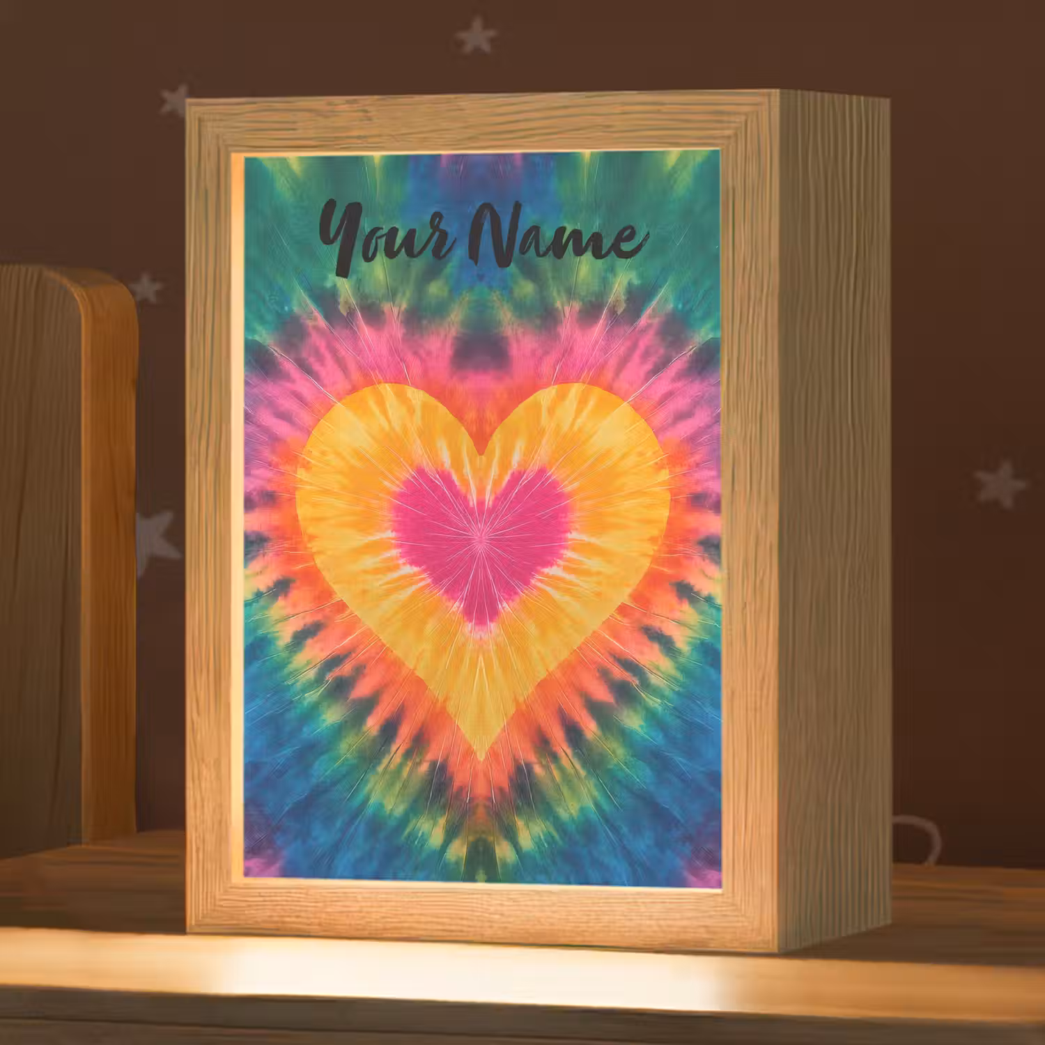 Hart - Kleurrijk - Regenboog - Tie Dye Light Box met kabel (Kinderlampje) klein -zzz_3d_website