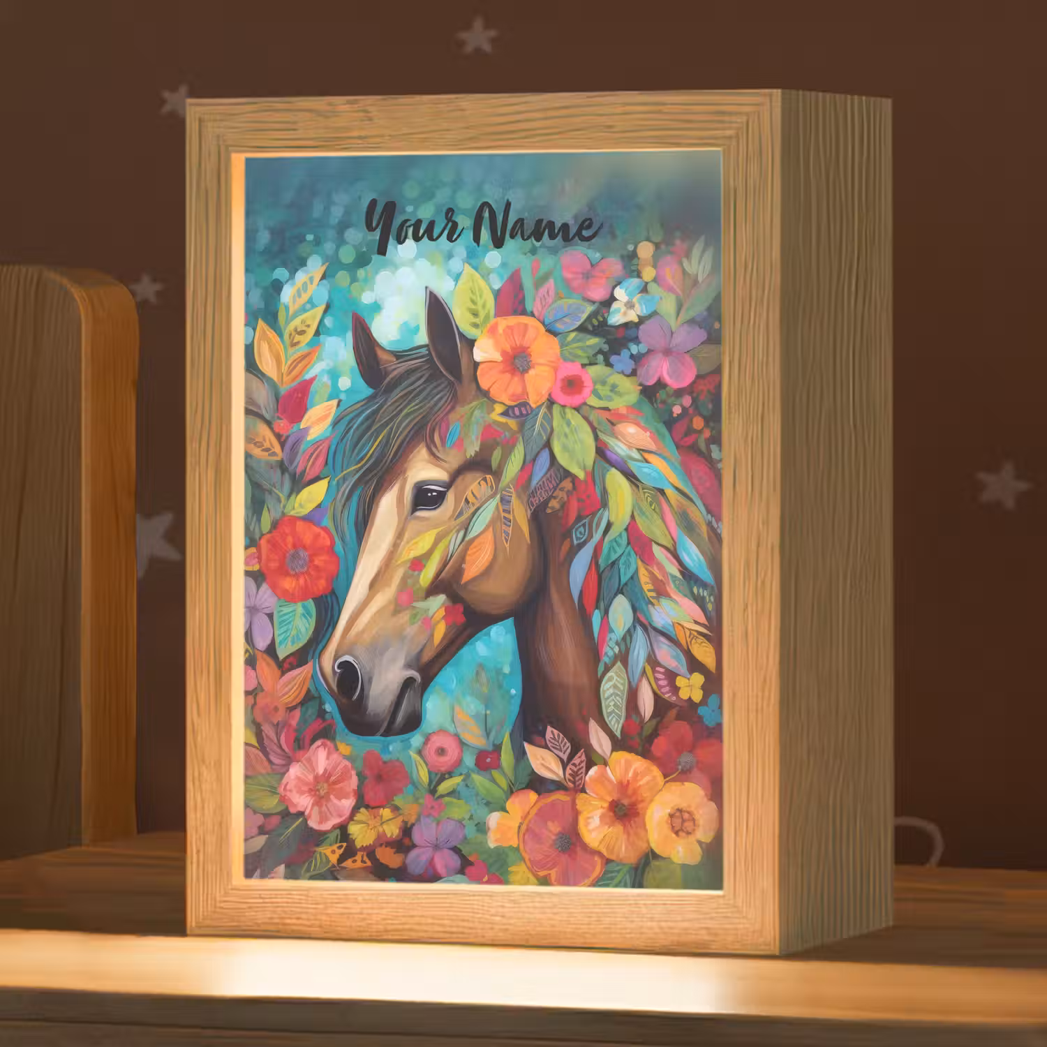 Paard - Bloemen - Schilderij - Natuur - Verf Light Box met kabel (Kinderlampje) klein -zzz_3d_website