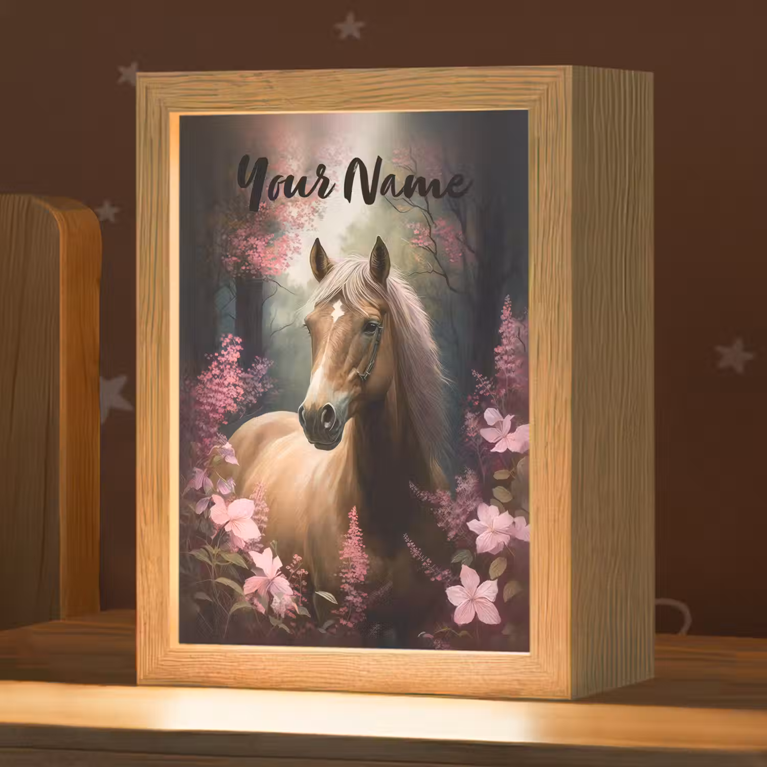 Paard - Bloemen - Roze - Natuur - Bos Light Box met kabel (Kinderlampje) klein -zzz_3d_website