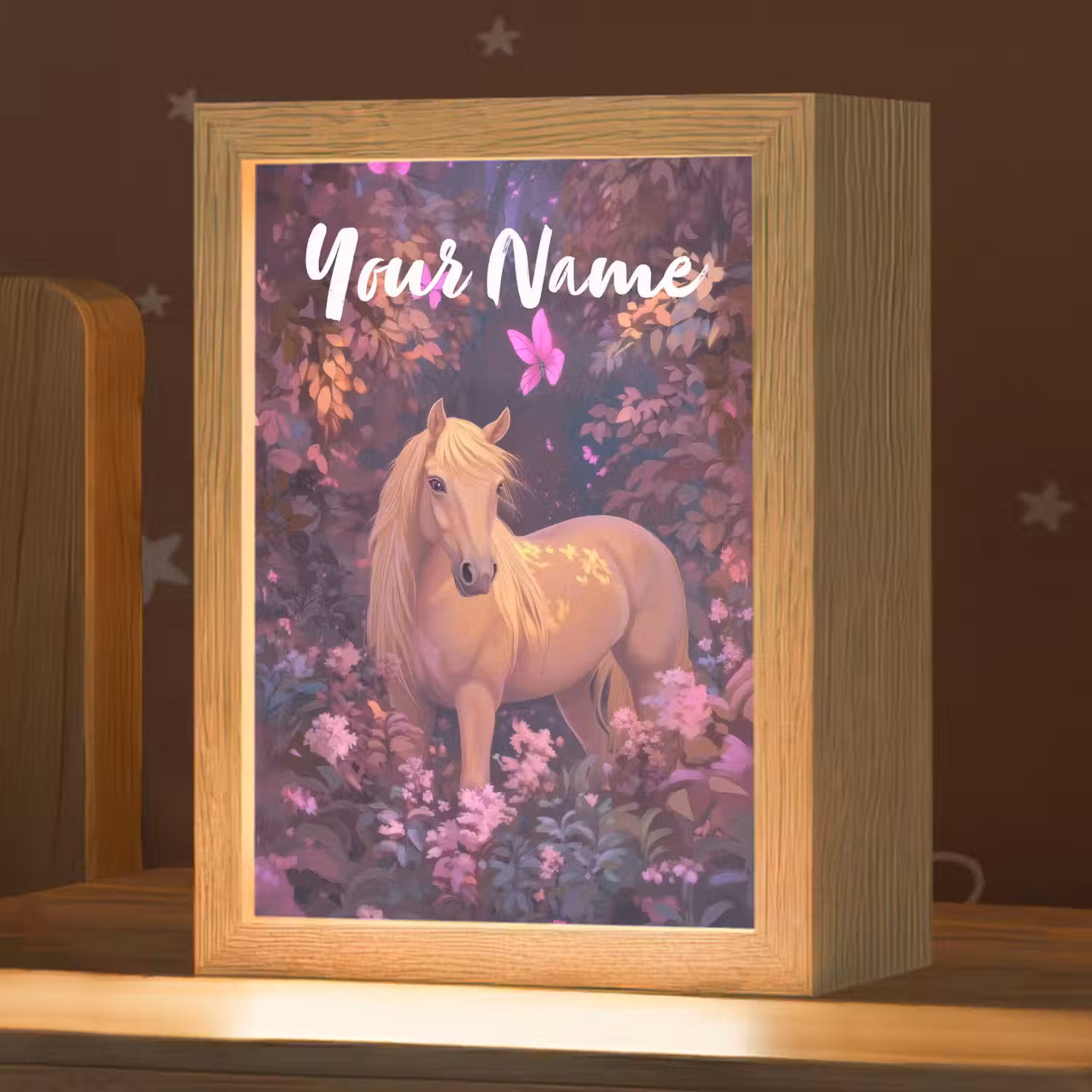 Paard - Bloemen - Paars - Vlinder Light Box met kabel (Kinderlampje) klein -zzz_3d_website