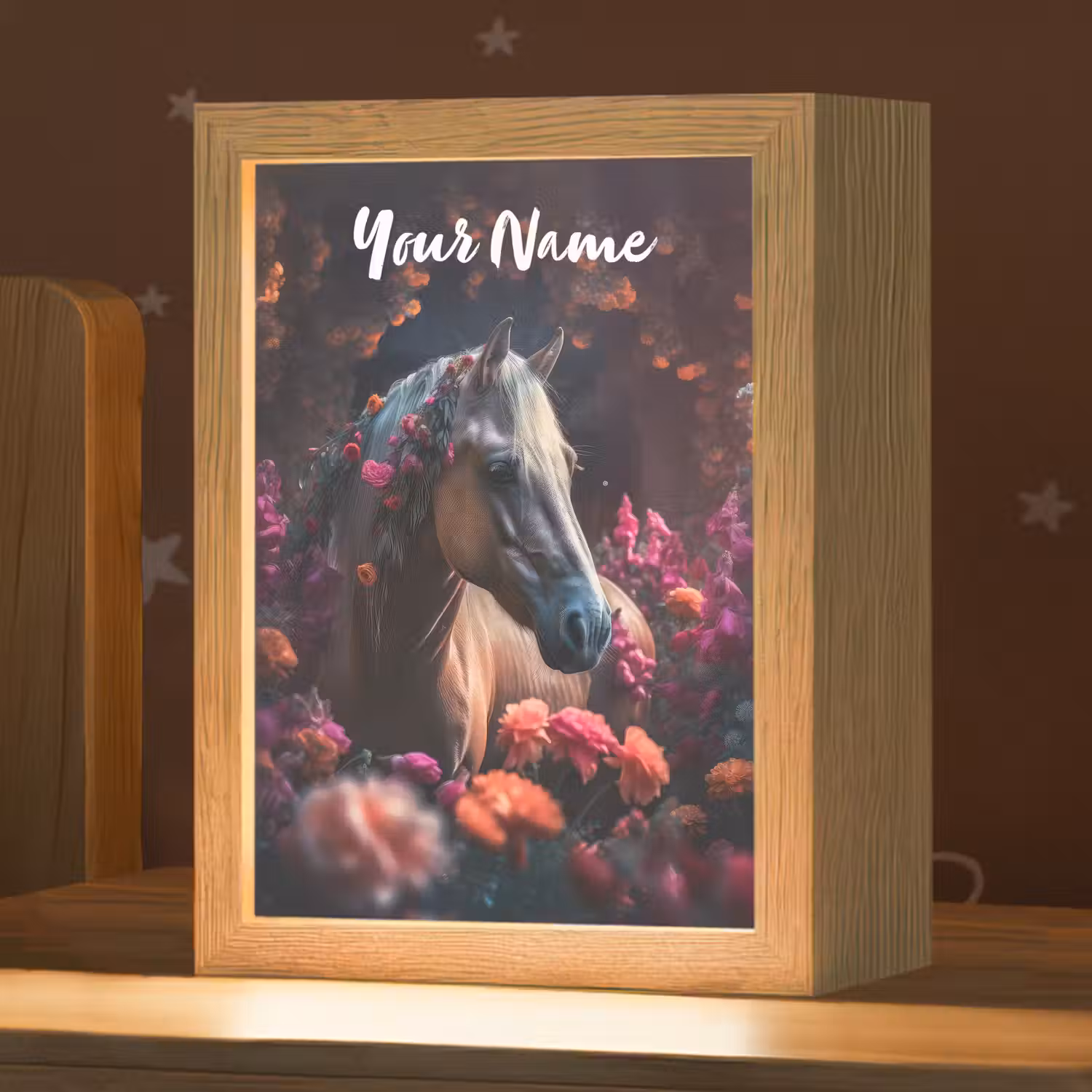 Paard - Bloemen - Paars - Oranje - Dieren Light Box met kabel (Kinderlampje) klein -zzz_3d_website