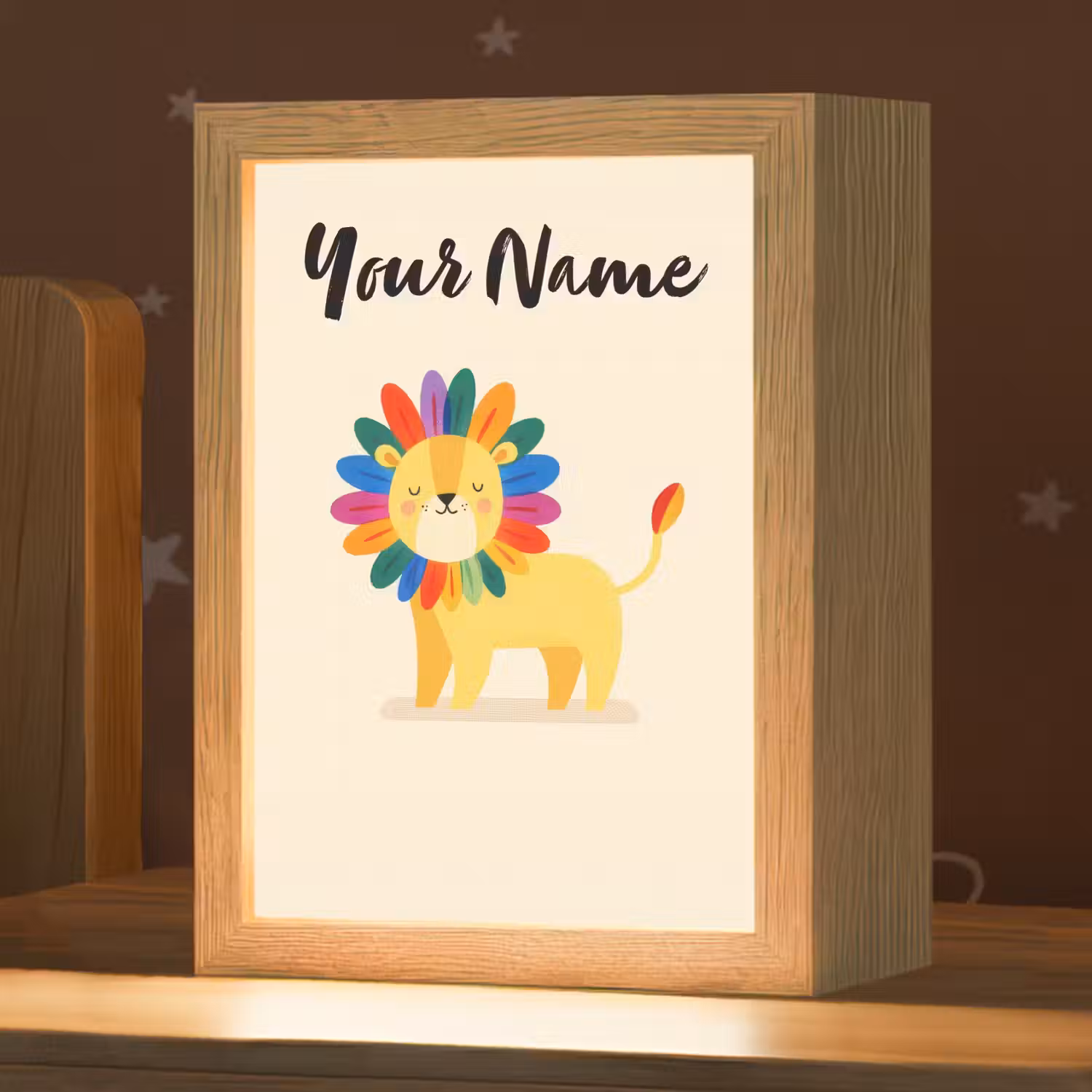 Leeuw - Kleurrijke manen - Beige Light Box met kabel (Kinderlampje) klein -zzz_3d_website