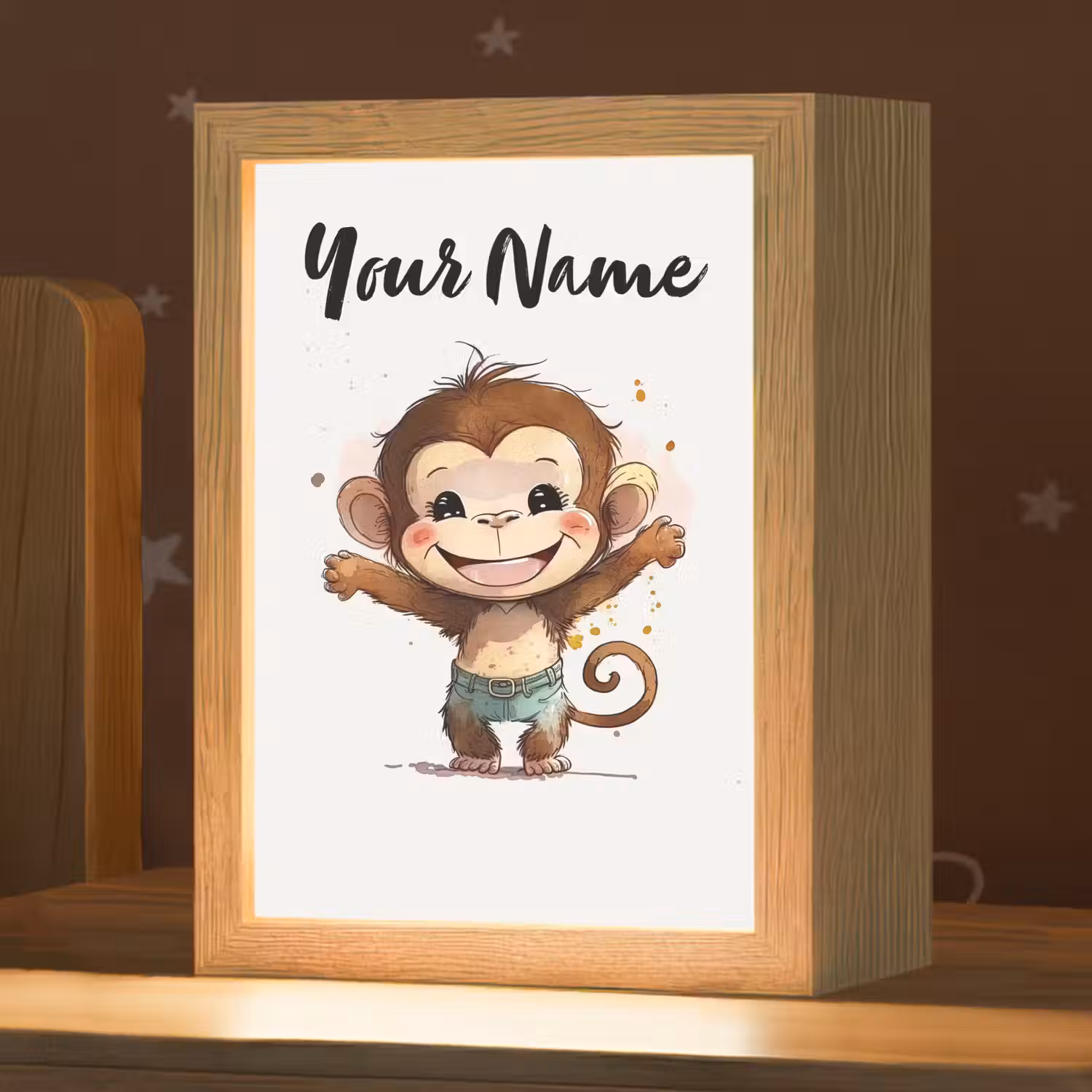 Aap - Bruin - Waterverf - Dieren - Meiden - Jongens Light Box met kabel (Kinderlampje) klein -zzz_3d_website