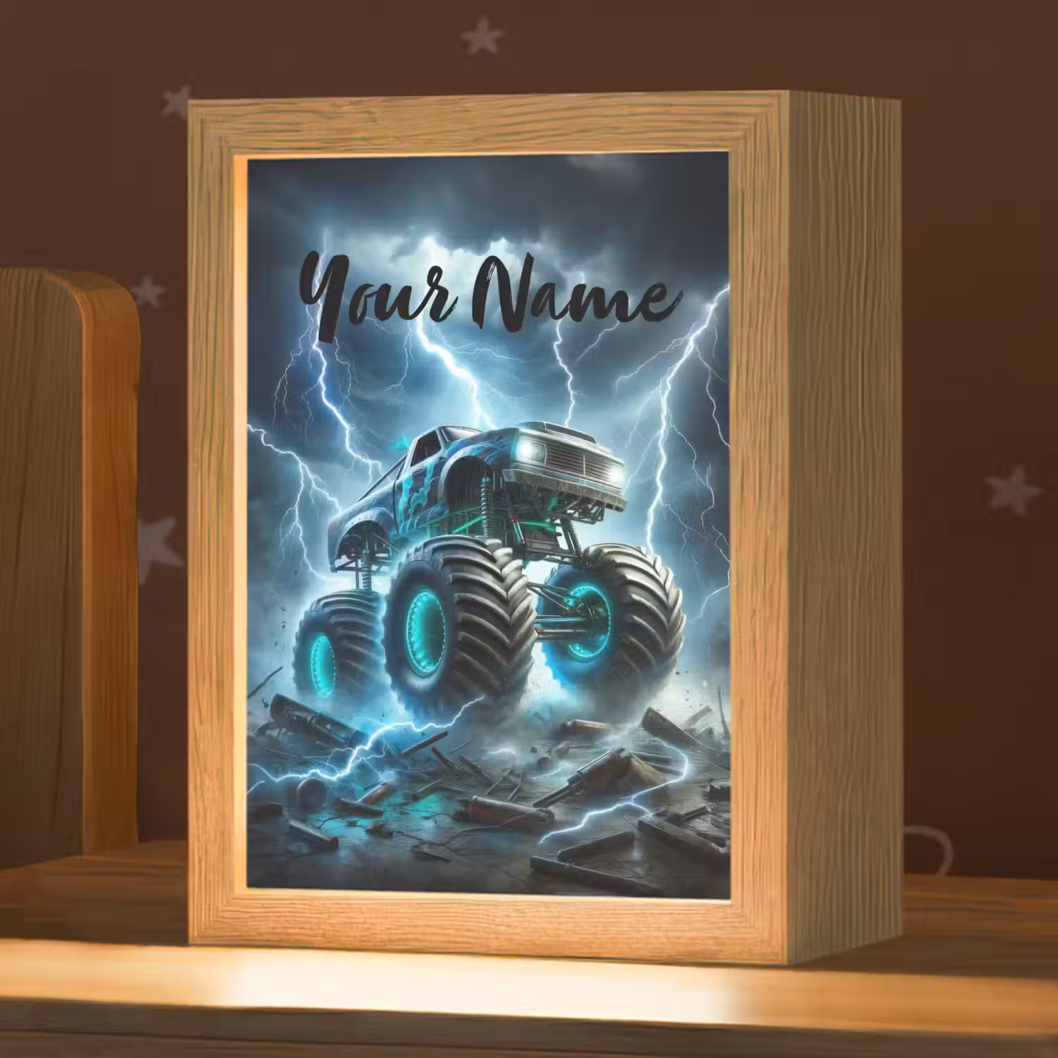 Monstertruck - Bliksem - Blauw - Jongens - Auto Light Box met kabel (Kinderlampje) klein -zzz_3d_website
