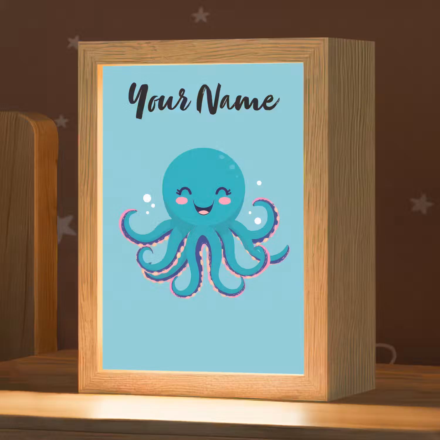 Octopus - Blauw - Gezicht Light Box met kabel (Kinderlampje) klein -zzz_3d_website