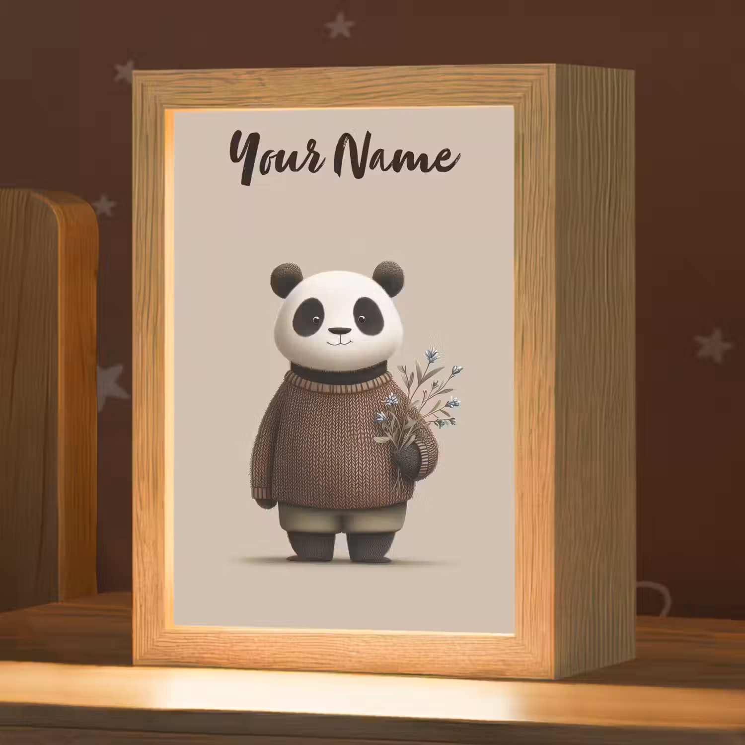 Panda - Blauwe bloemen - Zachtheid Light Box met kabel (Kinderlampje) klein -zzz_3d_website