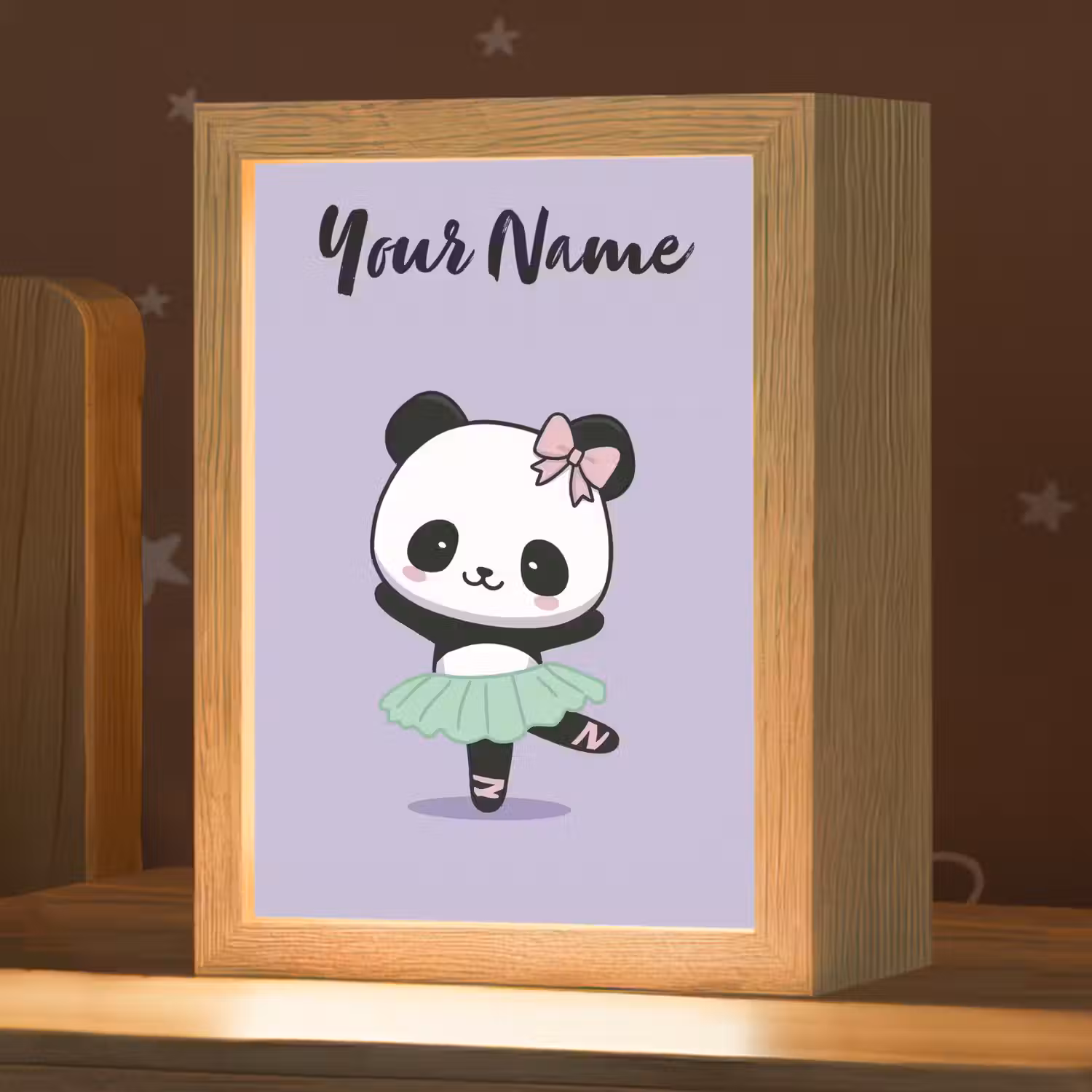 Panda - Paars - Strikje - Kawaii Light Box met kabel (Kinderlampje) klein -zzz_3d_website