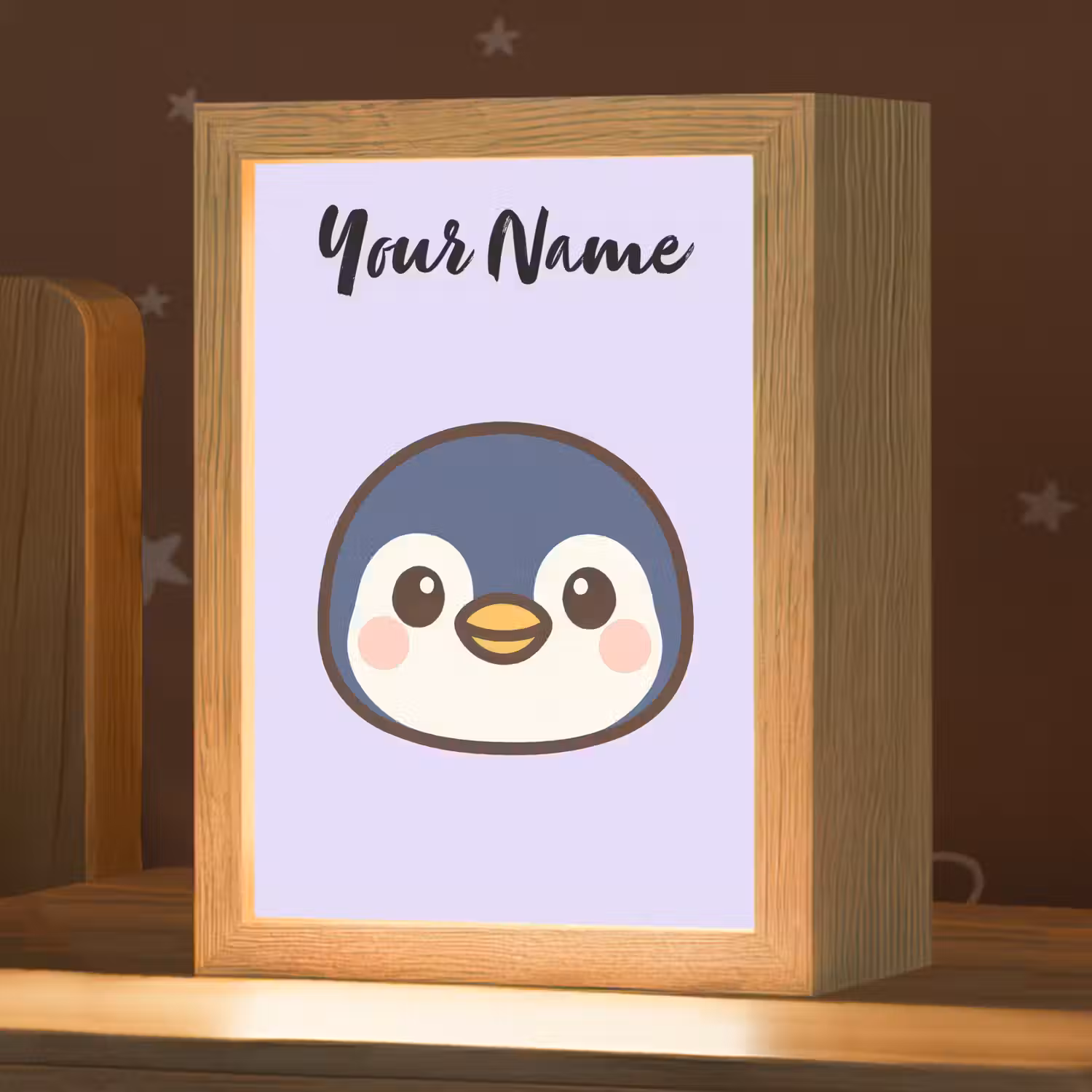 Pinguïn - Paars - Minimalistisch - Blosjes Light Box met kabel (Kinderlampje) klein -zzz_3d_website