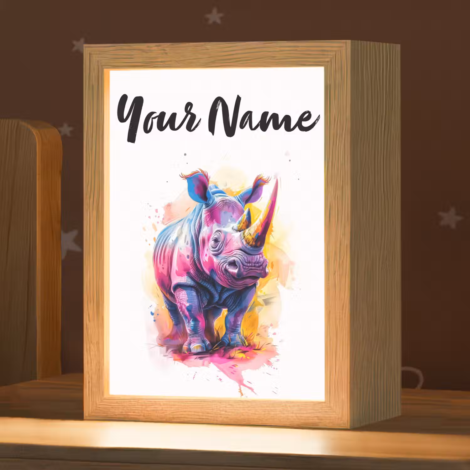 Neushoorn - Kleurrijk - Verf - Dieren Light Box met kabel (Kinderlampje) klein -zzz_3d_website