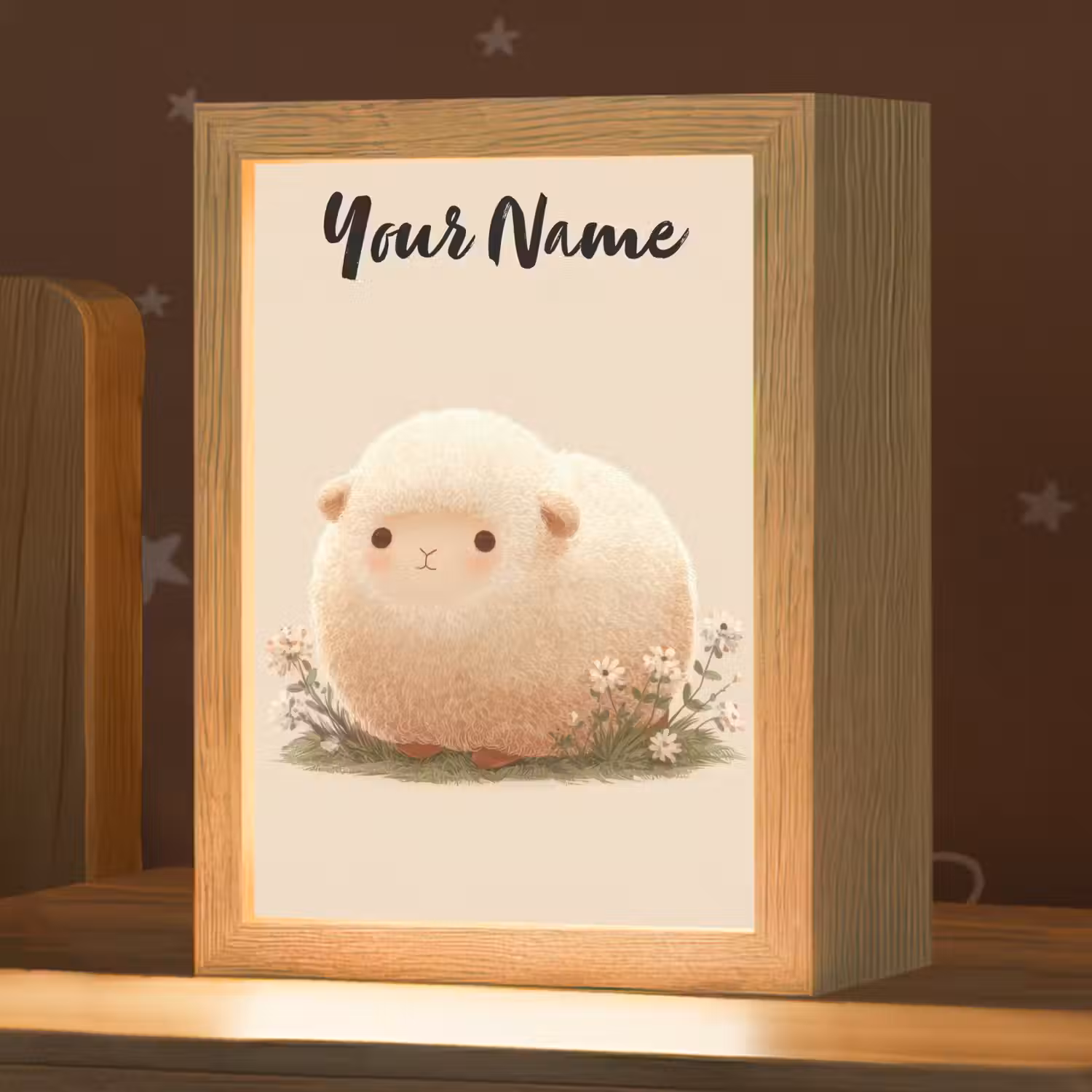 Schaap - Beige - Bloemen Light Box met kabel (Kinderlampje) klein -zzz_3d_website