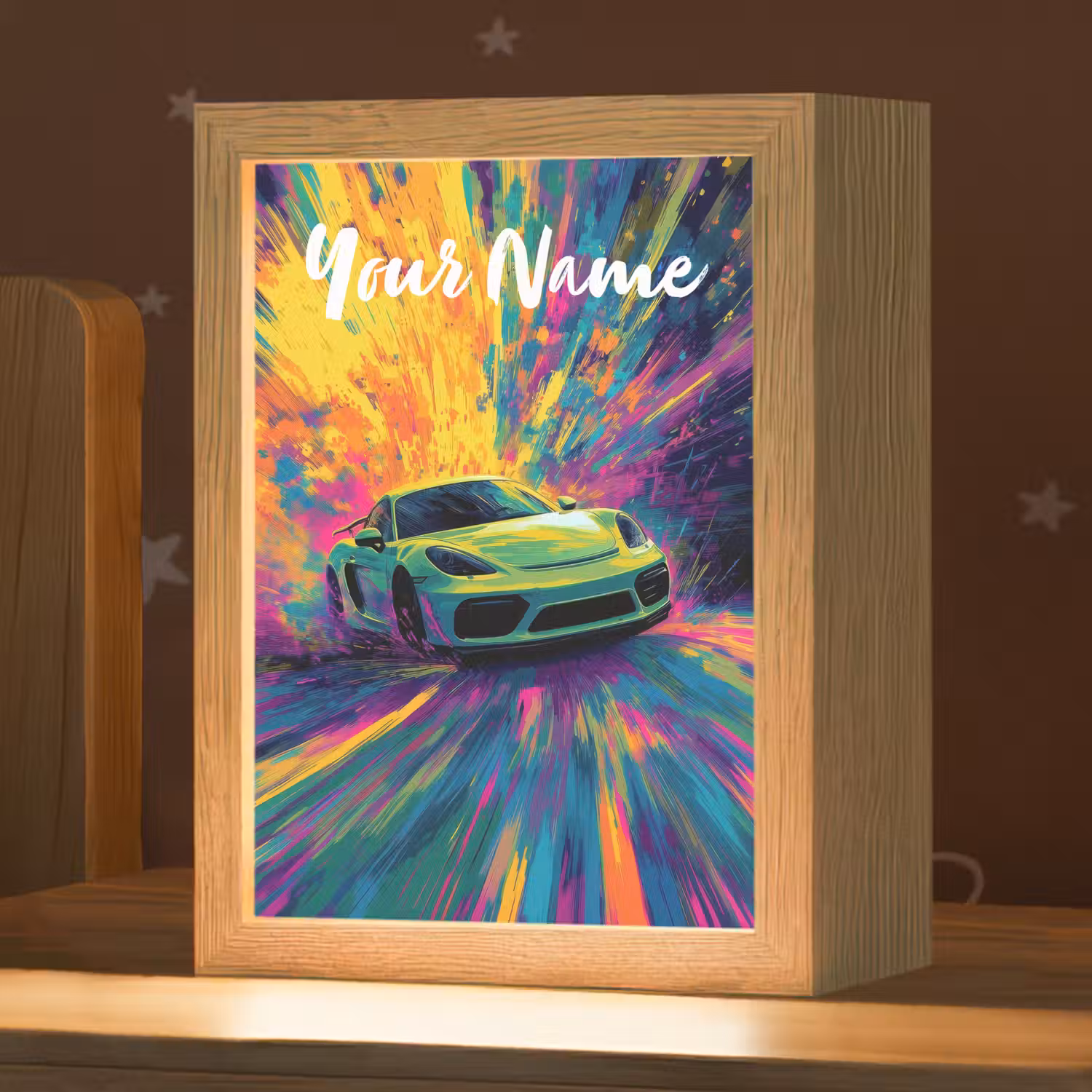 Sportauto - Groen - Verfstrepen - Kleuren Light Box met kabel (Kinderlampje) klein -zzz_3d_website
