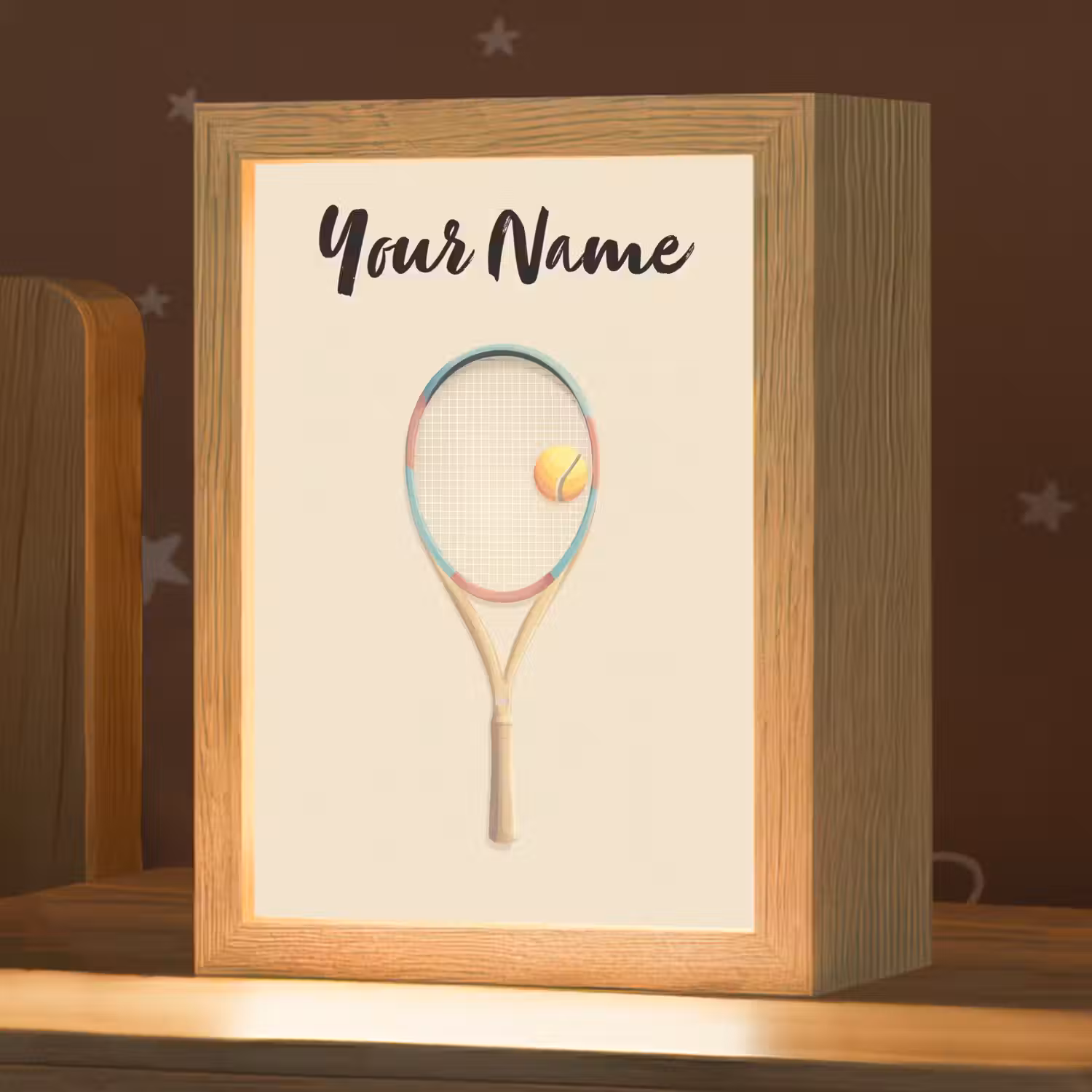 Tennisracket - Bal - Beige Light Box met kabel (Kinderlampje) klein -zzz_3d_website