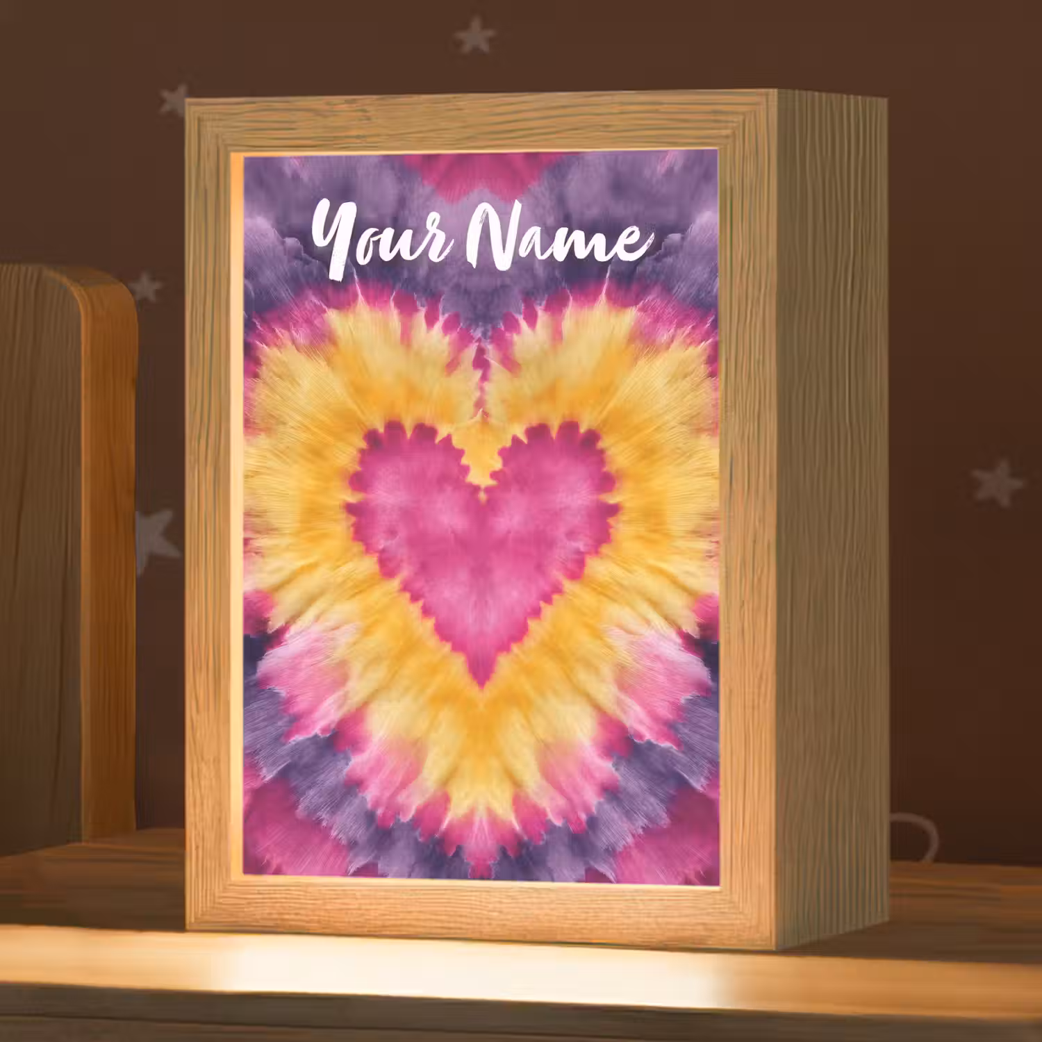 Tie dye - Hartvorm - Vlammen - Paars Light Box met kabel (Kinderlampje) klein -zzz_3d_website