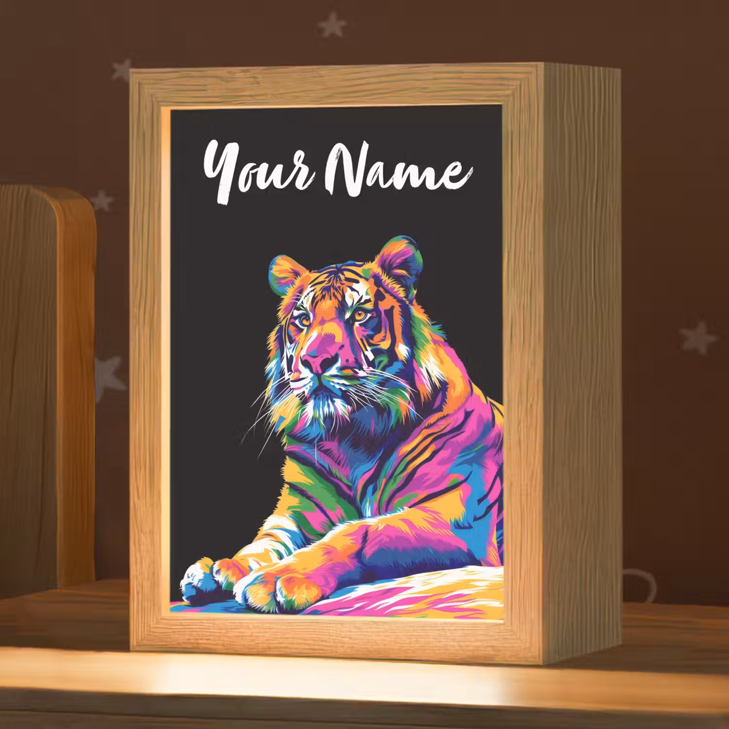 Tijger - Kleurrijk - Dieren - Zwart - Neon Light Box met kabel (Kinderlampje) klein -zzz_3d_website