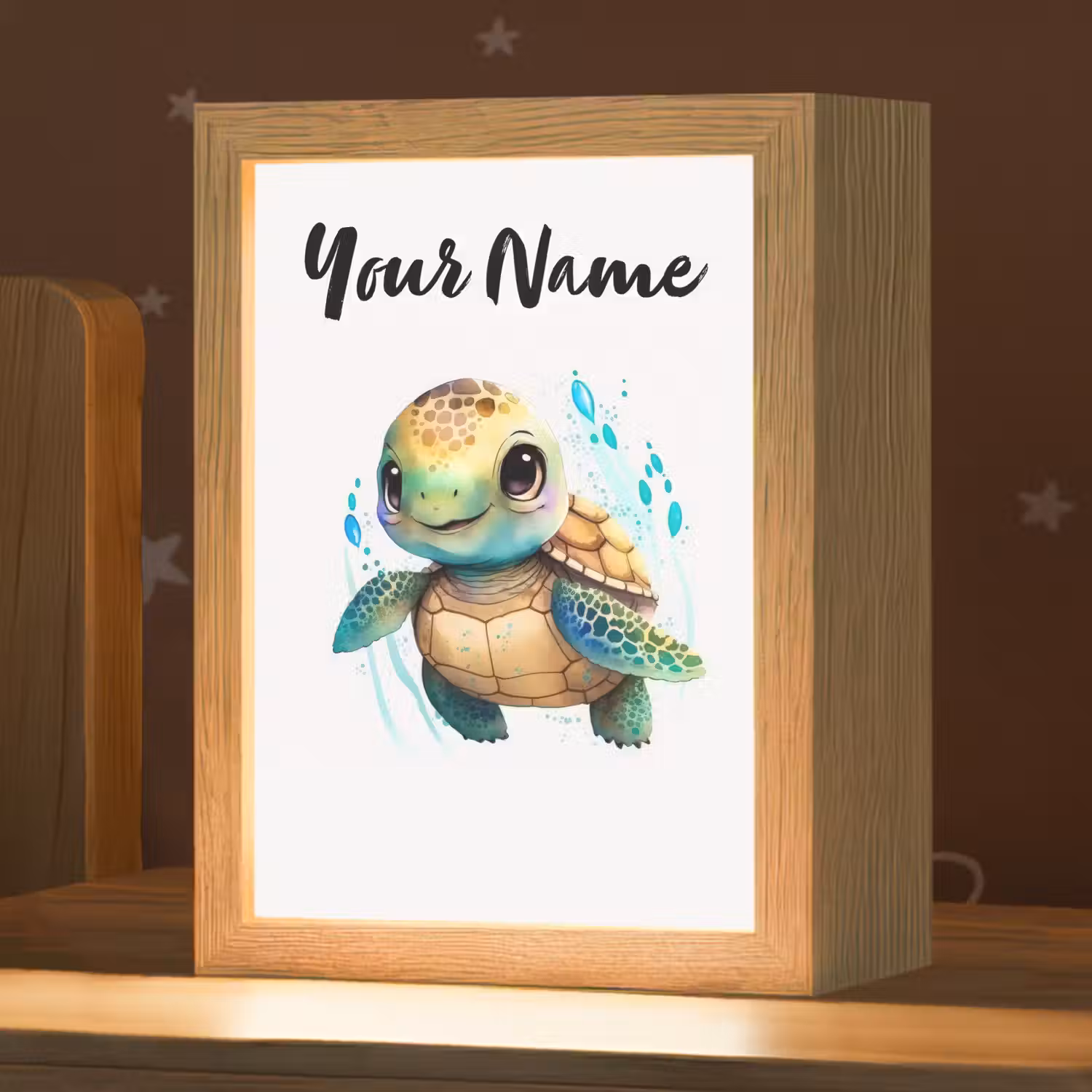 Schildpad - Waterverf - Kleuren - Dieren - Meisjes - Jongens Light Box met kabel (Kinderlampje) klein -zzz_3d_website