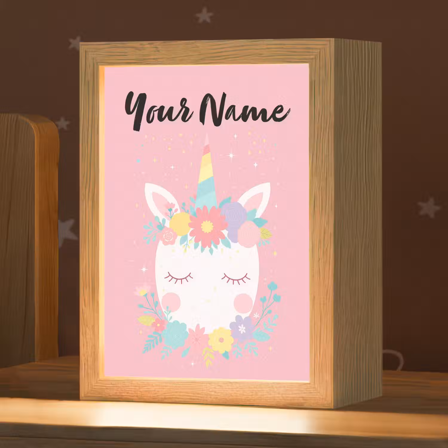Eenhoorn - Bloemen - Roze Light Box met kabel (Kinderlampje) klein -zzz_3d_website