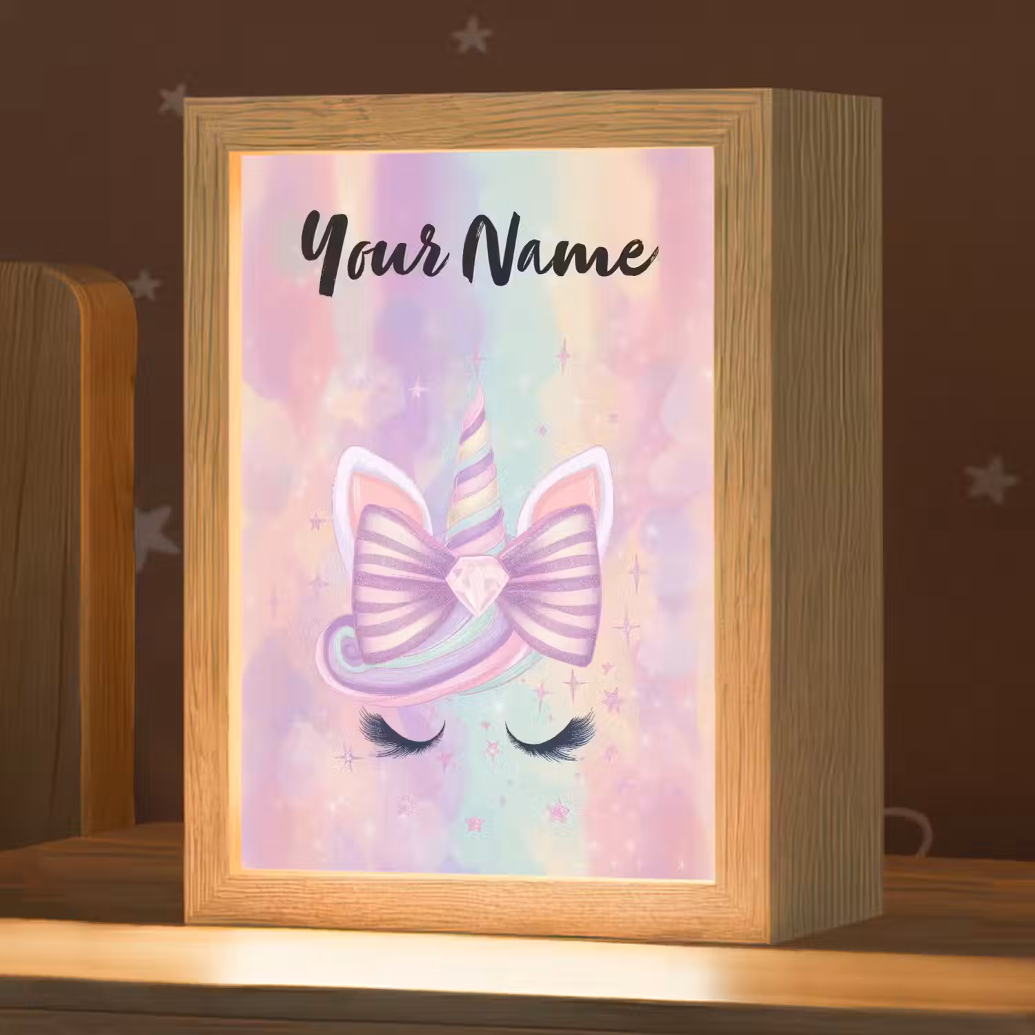 Eenhoorn - Pastel - Glitters - Regenboog Light Box met kabel (Kinderlampje) klein -zzz_3d_website