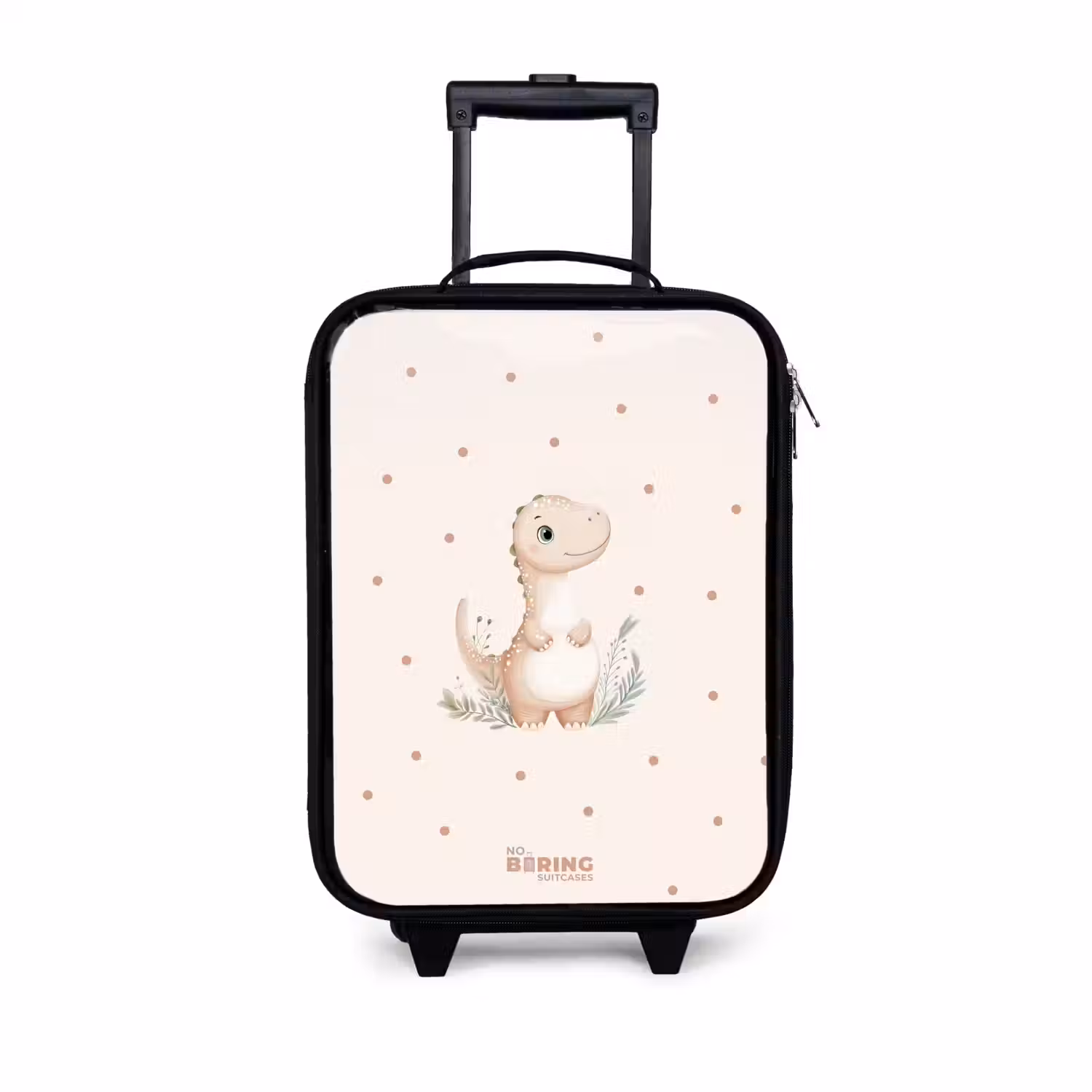 Beige dino op een stippen achtergrond Kinderkoffer - Zwart klein -3d