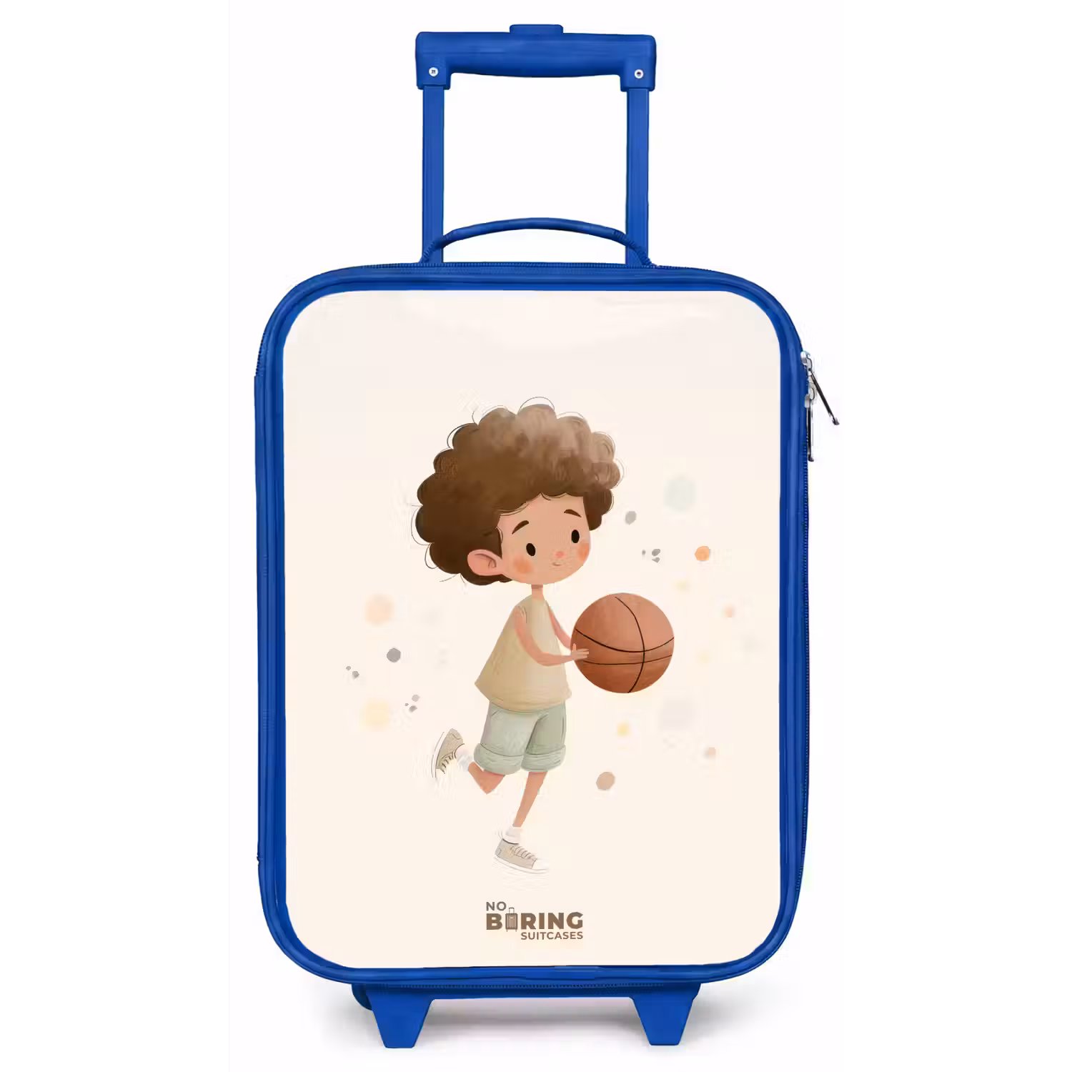 Jongen met een basketbal in beige kleuren Kinderkoffer - Blauw klein -zz3dotto