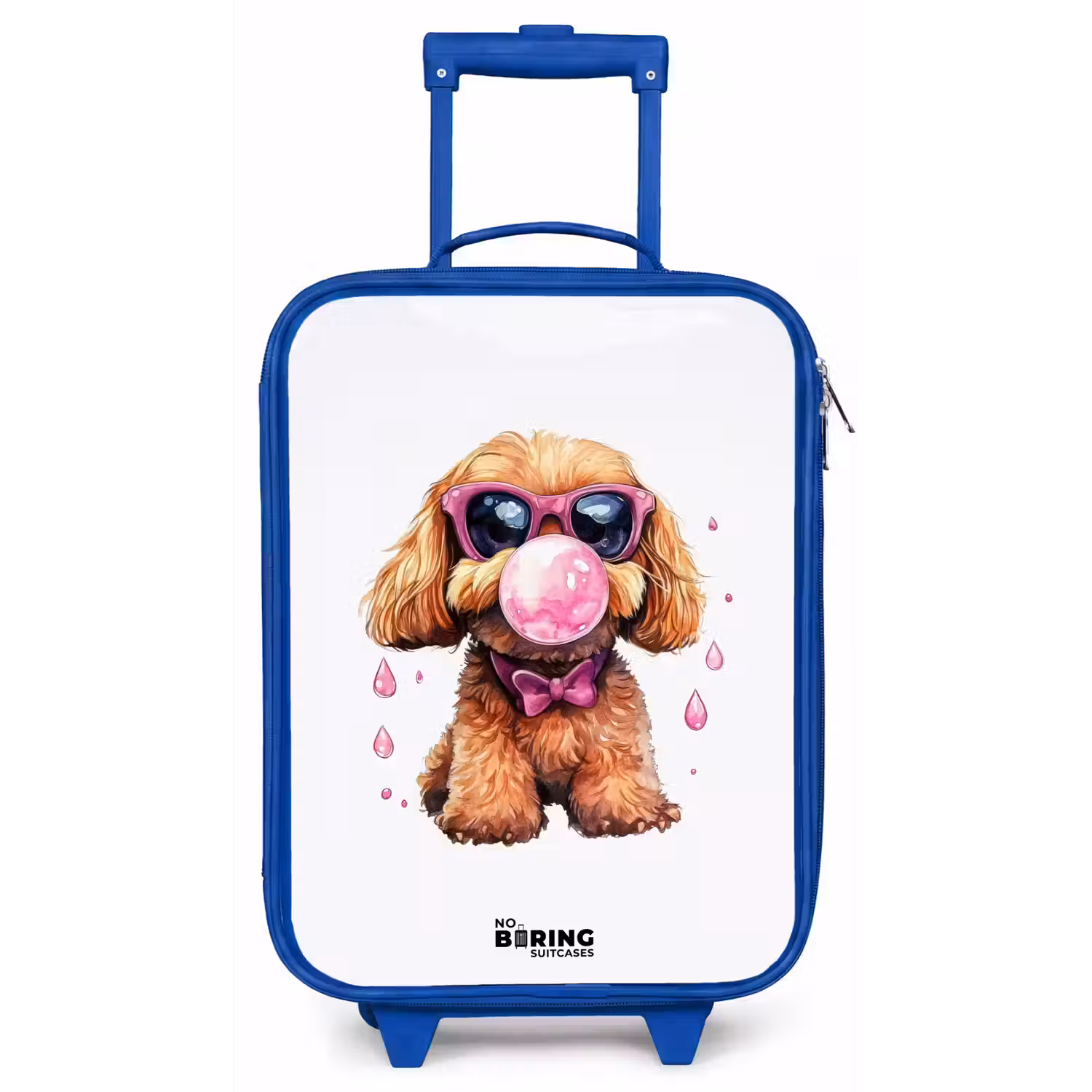 Bruine hond met roze bril en kauwgombal Kinderkoffer - Blauw klein -zz3dotto