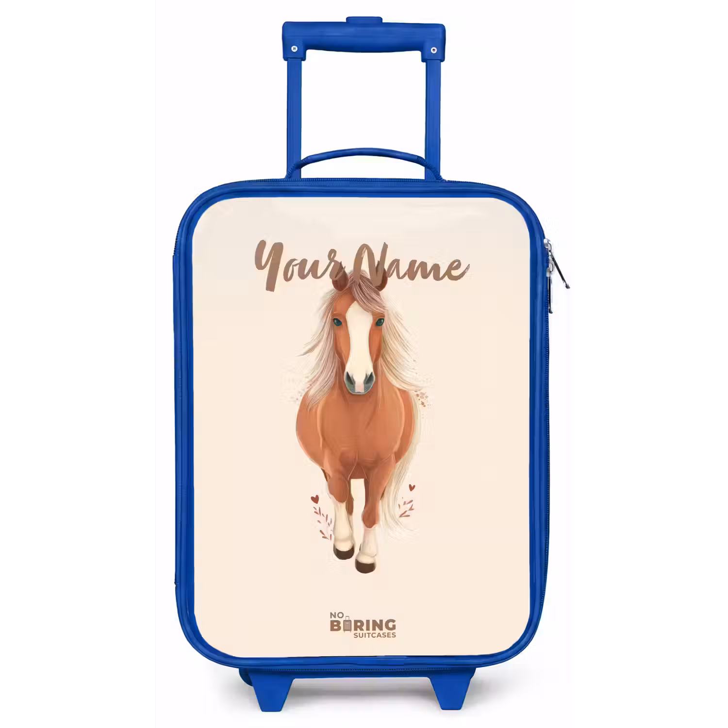 Bruin paard in gallop Kinderkoffer - Blauw klein -zz3dotto