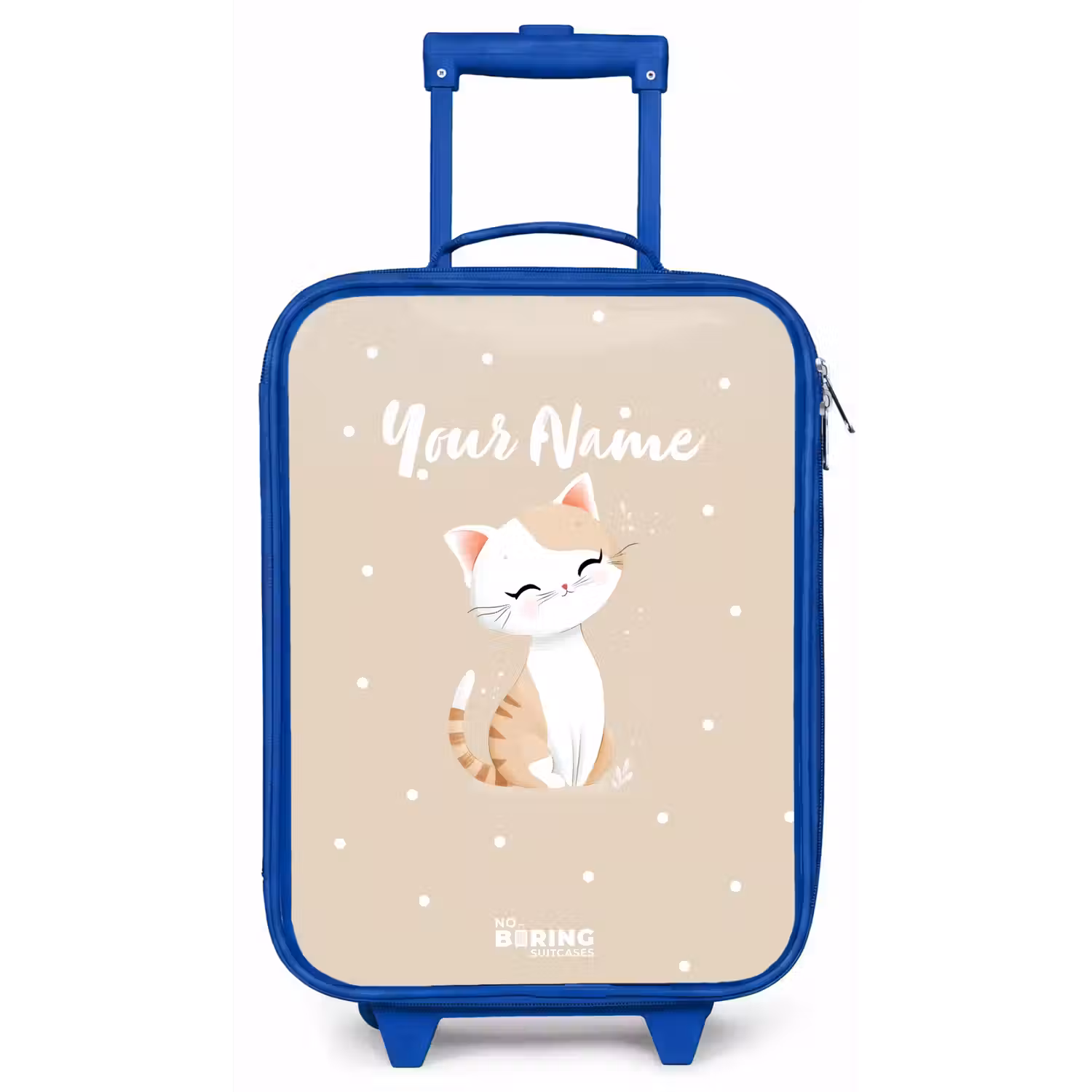 Kat omringd door beige stippen Kinderkoffer - Blauw klein -zz3dotto