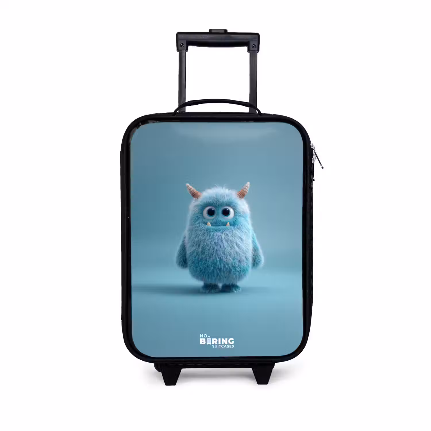 Blauw pluizig monster met hoorns Kinderkoffer - Zwart klein -3d