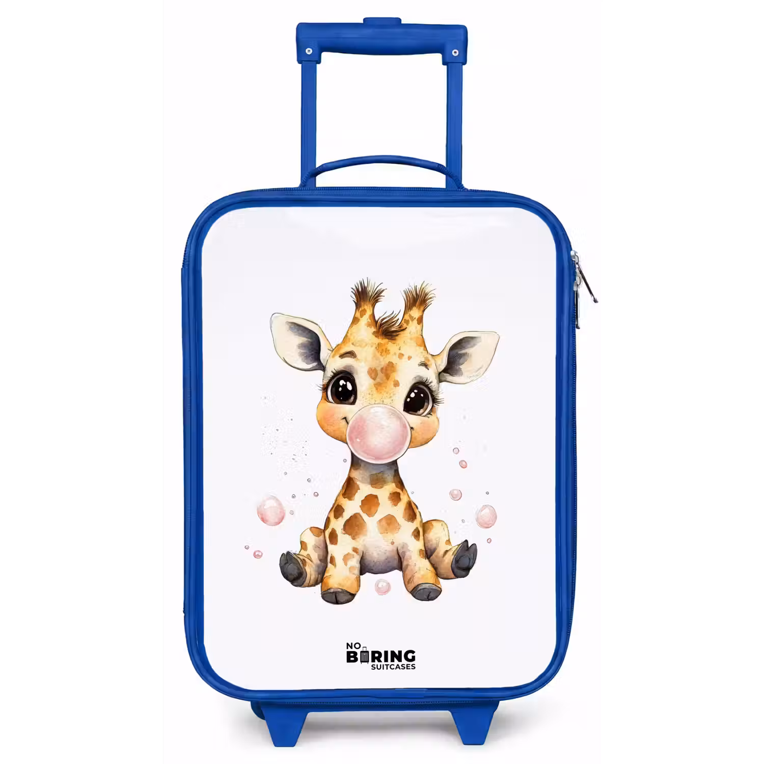 Giraffe met roze kauwgombal Kinderkoffer - Blauw klein -zz3dotto