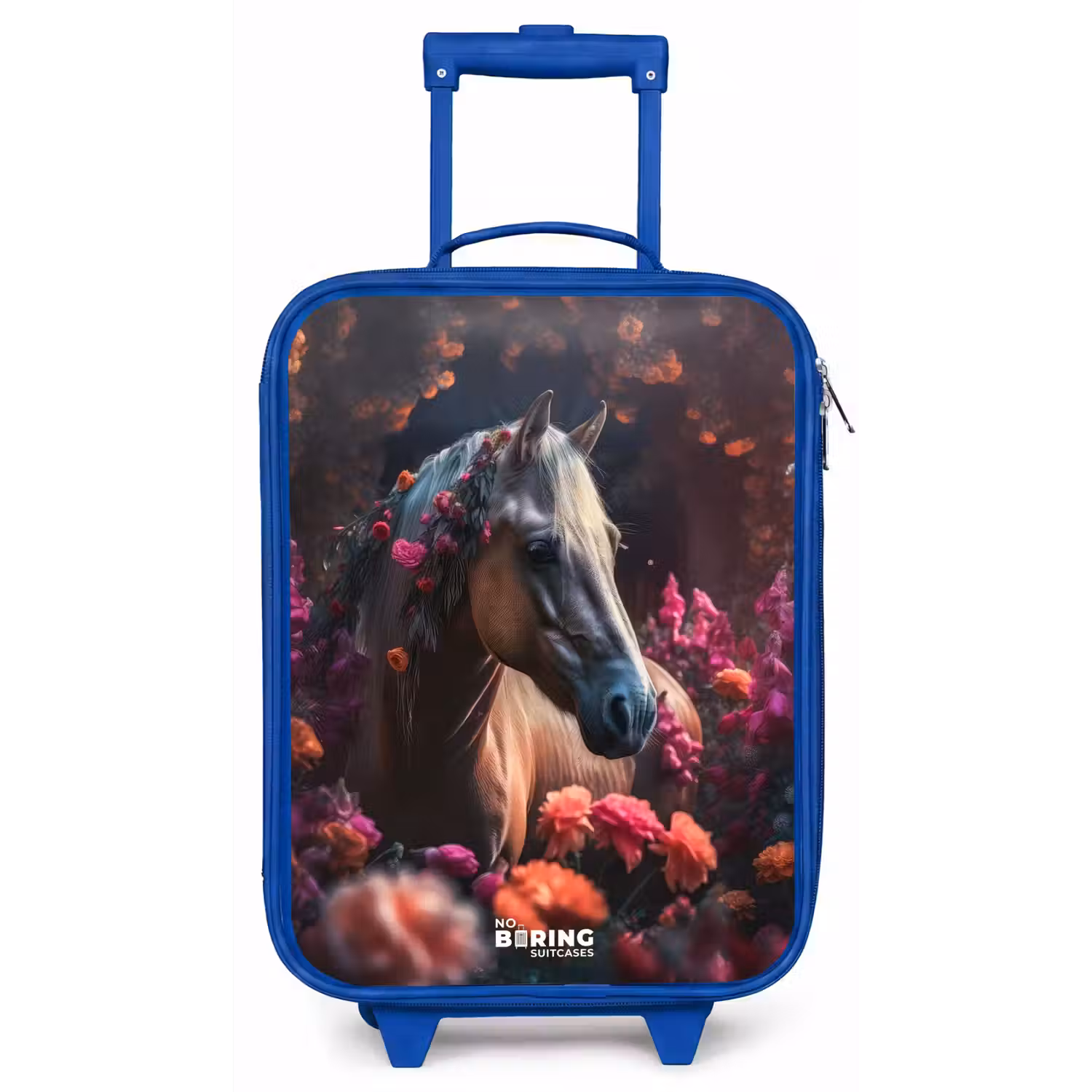 Goudbruin paard tussen de bloemen Kinderkoffer - Blauw klein -zz3dotto