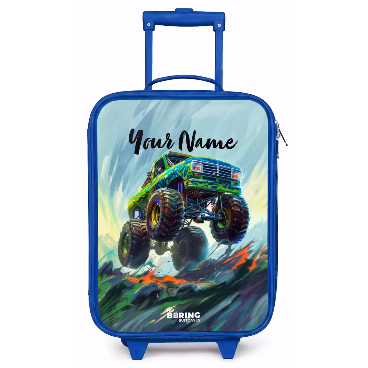 Groene Monstertruck met Penseelstreken Kinderkoffer - Blauw klein -zz3dotto