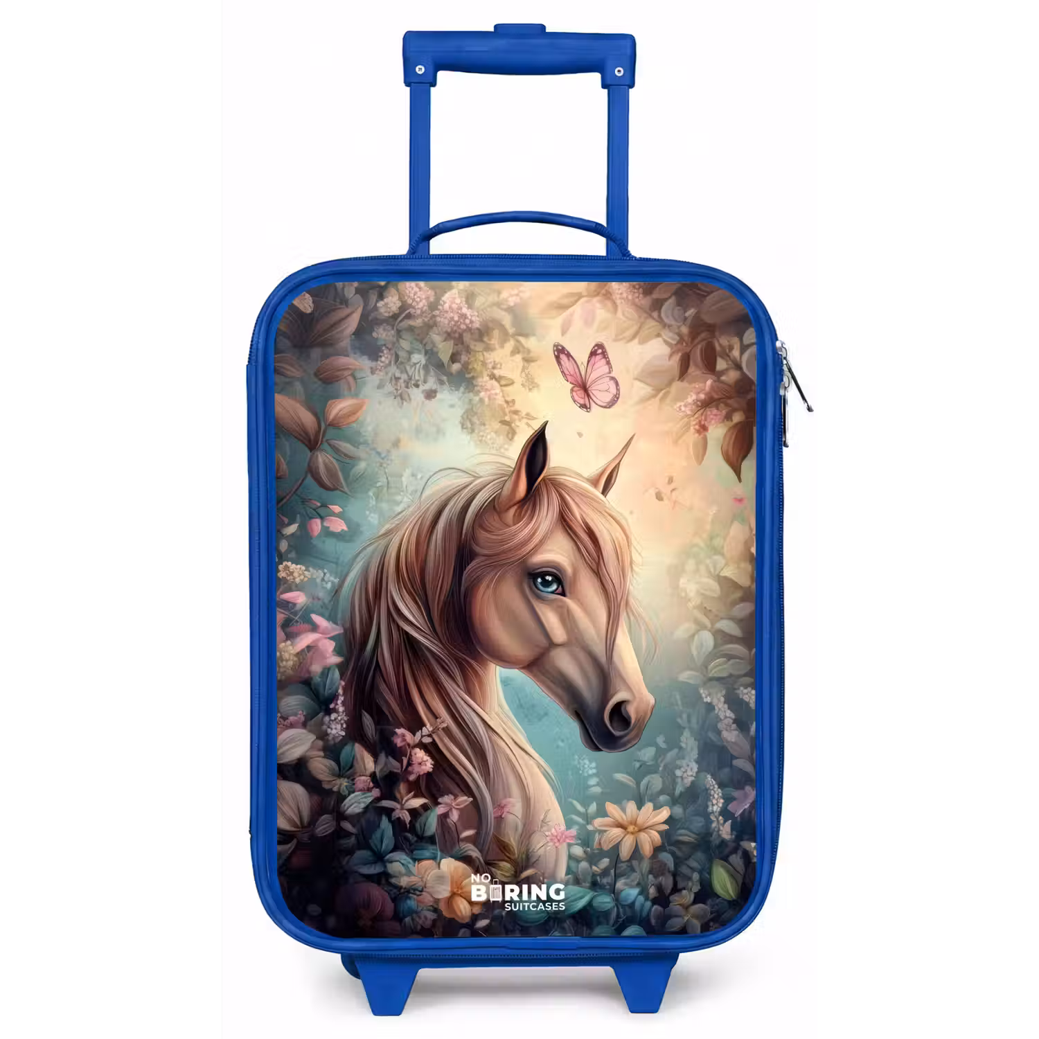 Paard met vlinders in bloementuin Kinderkoffer - Blauw klein -zz3dotto