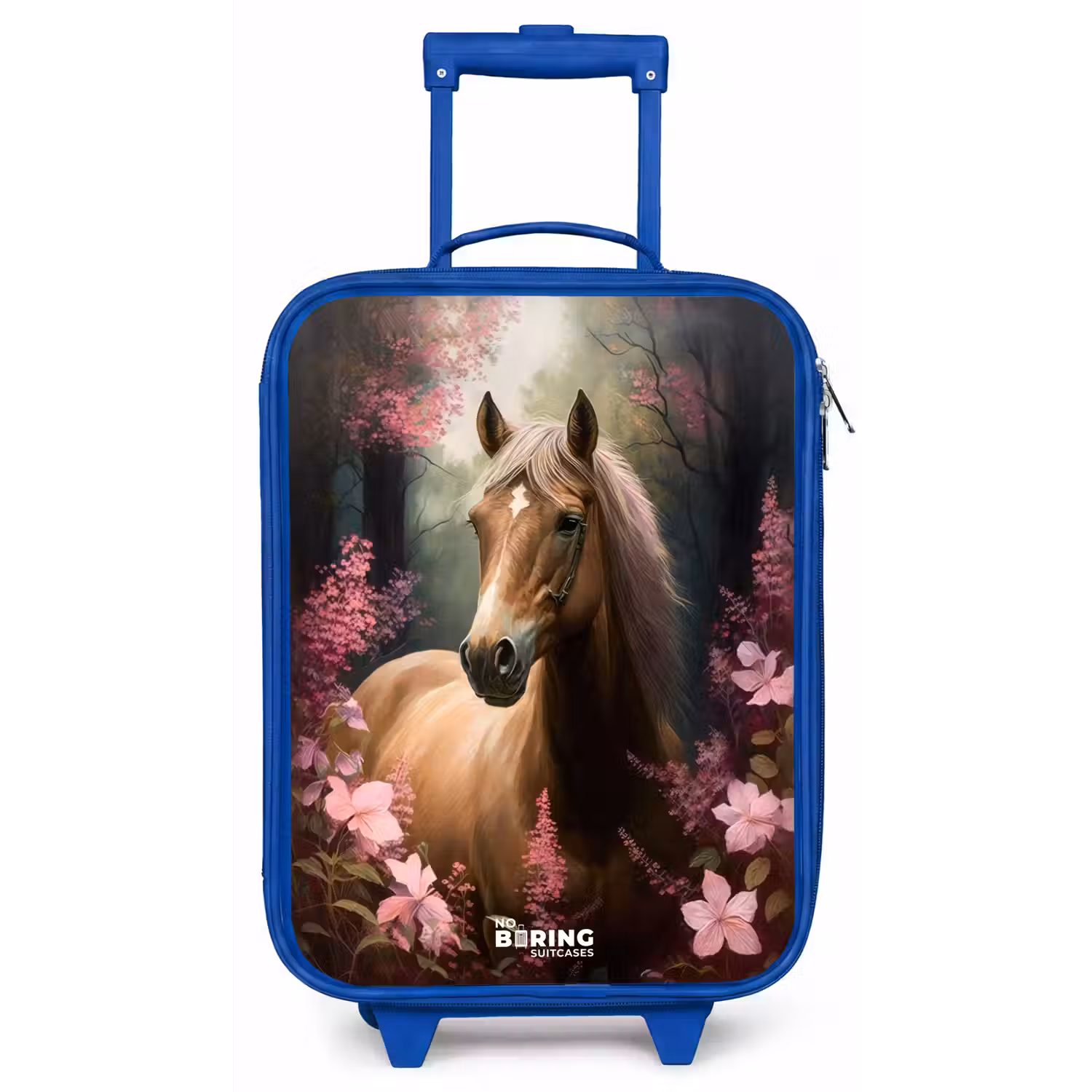 Lichtbruin paard tussen de roze bloemen Kinderkoffer - Blauw klein -zz3dotto