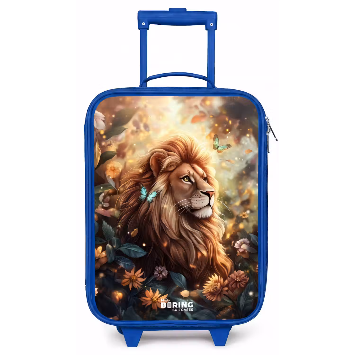 Leeuw met vlinders in bloemrijke jungle Kinderkoffer - Blauw klein -zz3dotto