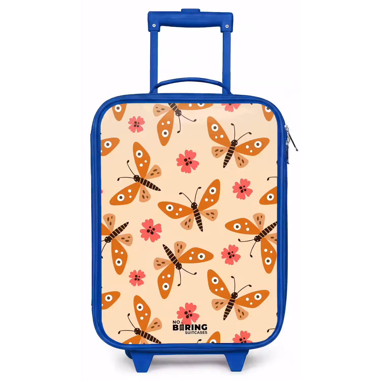 Oranje vlinders en roze bloemen op beige achtergrond Kinderkoffer - Blauw klein -zz3dotto