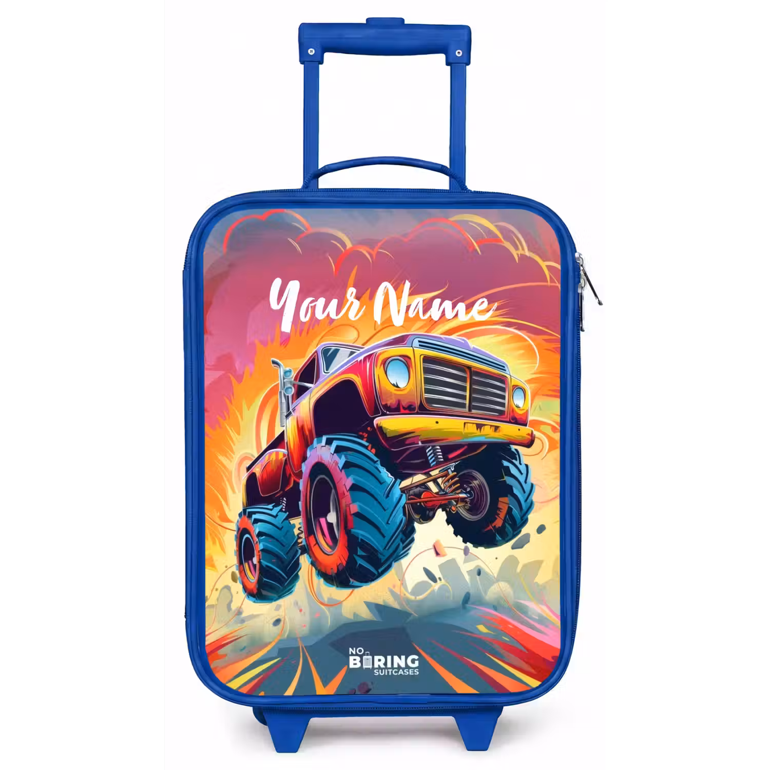 Roze Monstertruck Vliegt over het Asfalt Kinderkoffer - Blauw klein -zz3dotto