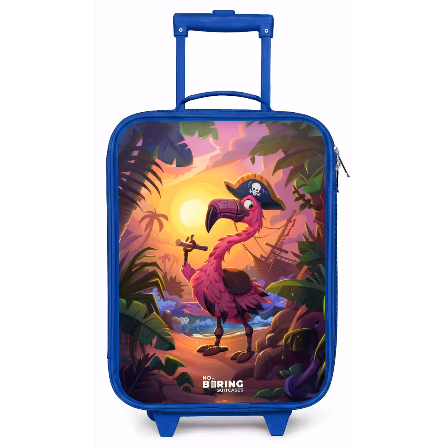 Piraten flamingo op een tropisch pad Kinderkoffer - Blauw klein -zz3dotto