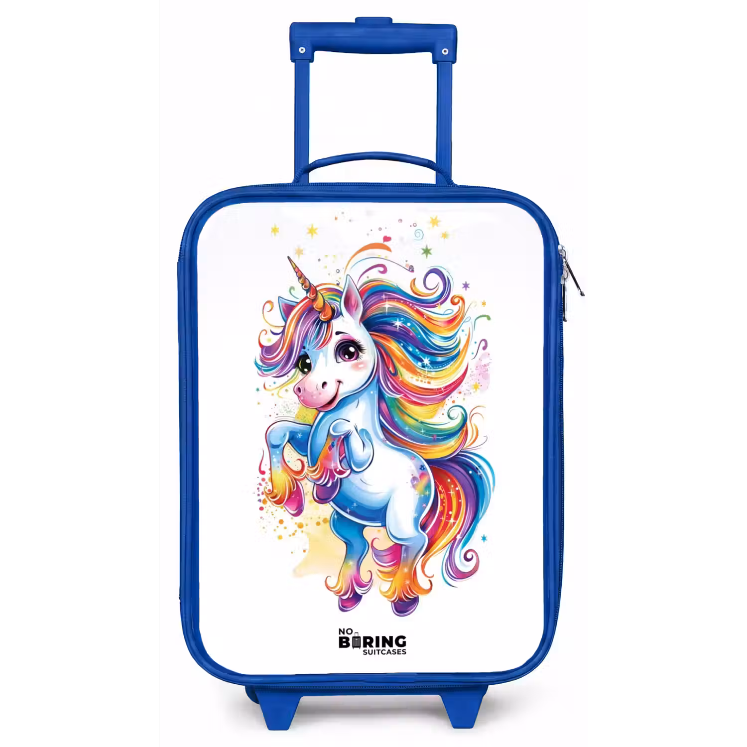Steigerende Eenhoorn met Regenboogmanen Kinderkoffer - Blauw klein -zz3dotto