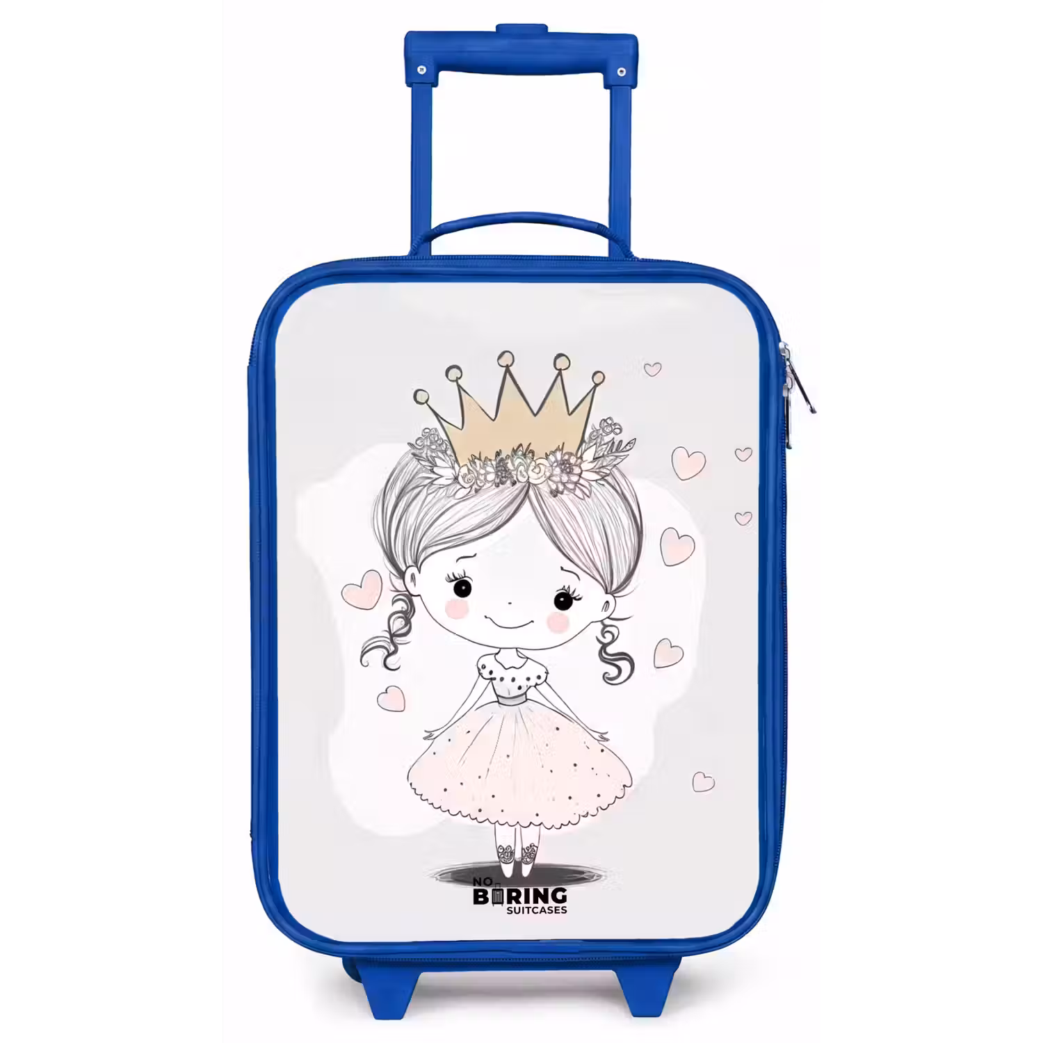 Prinses met kroon en roze hartjes Kinderkoffer - Blauw klein -zz3dotto