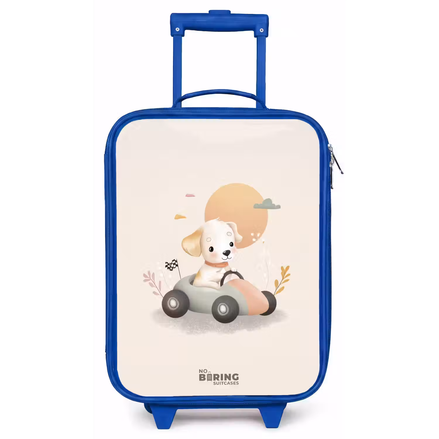Puppy in een raceauto in beige kleuren Kinderkoffer - Blauw klein -zz3dotto